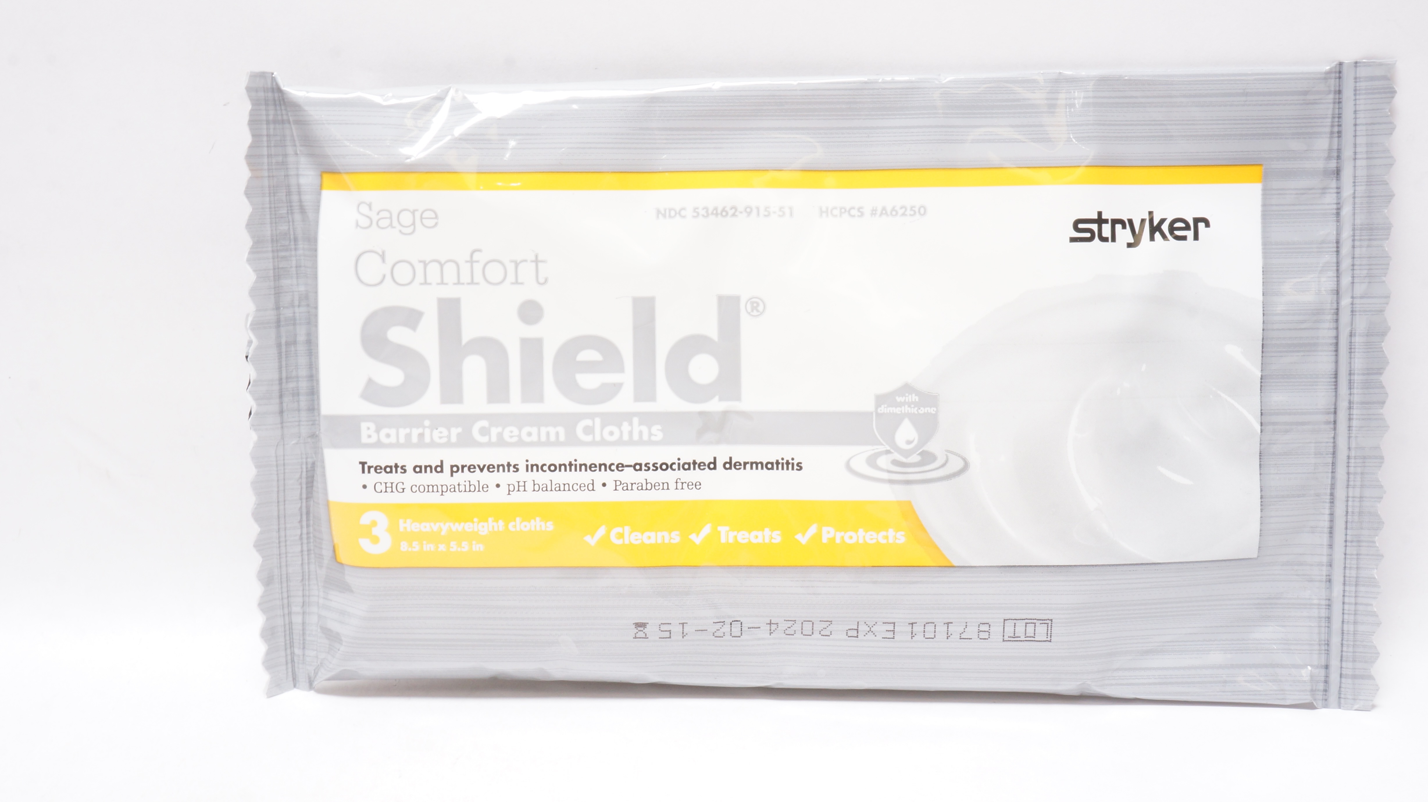 Stryker 7502 Sage Comfort Shield Barrier Cream Cloths  - Pack of 3