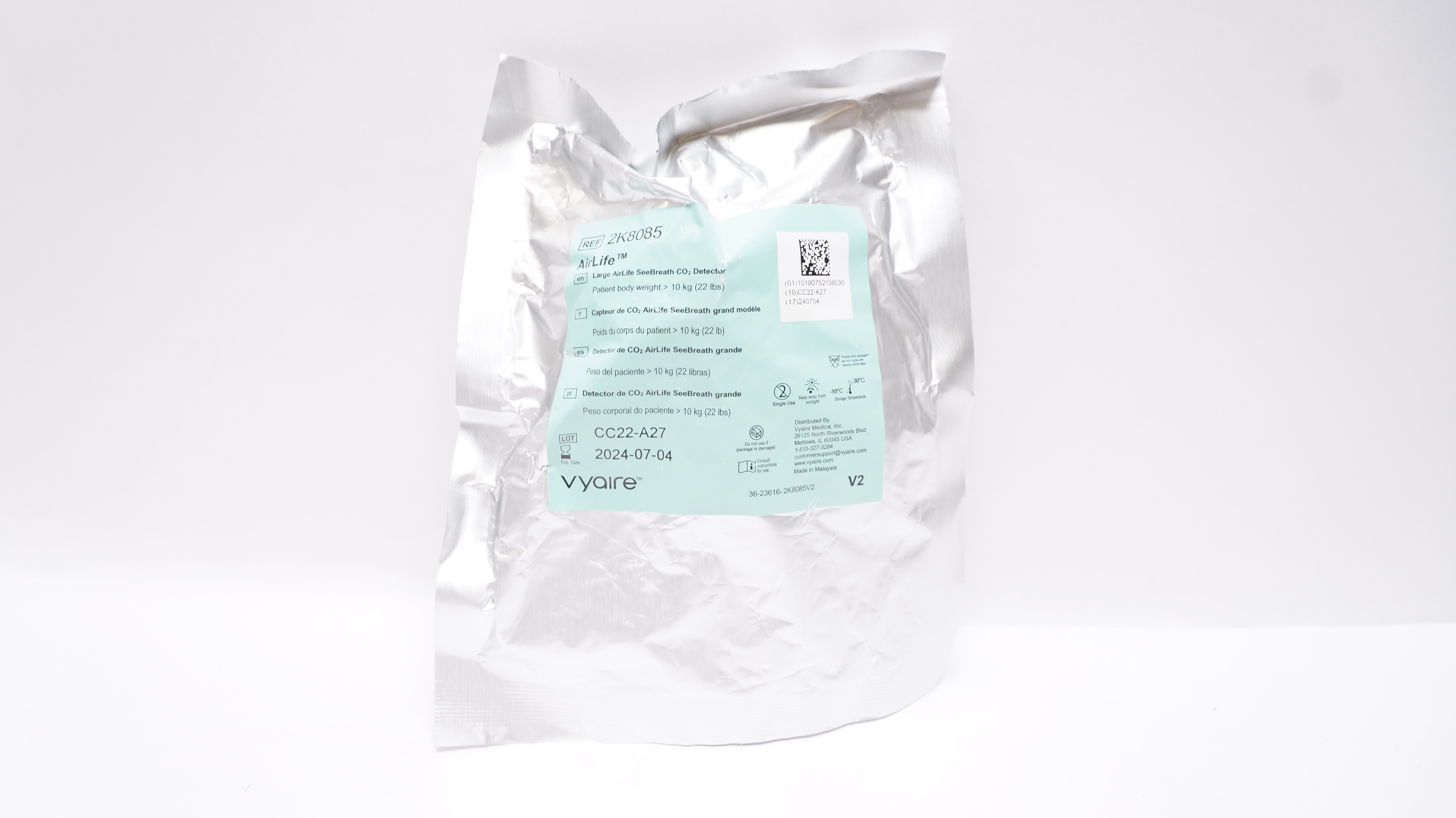 Vyaire 2K8085 AirLife Large SeeBreath CO2 Detector >22lbs