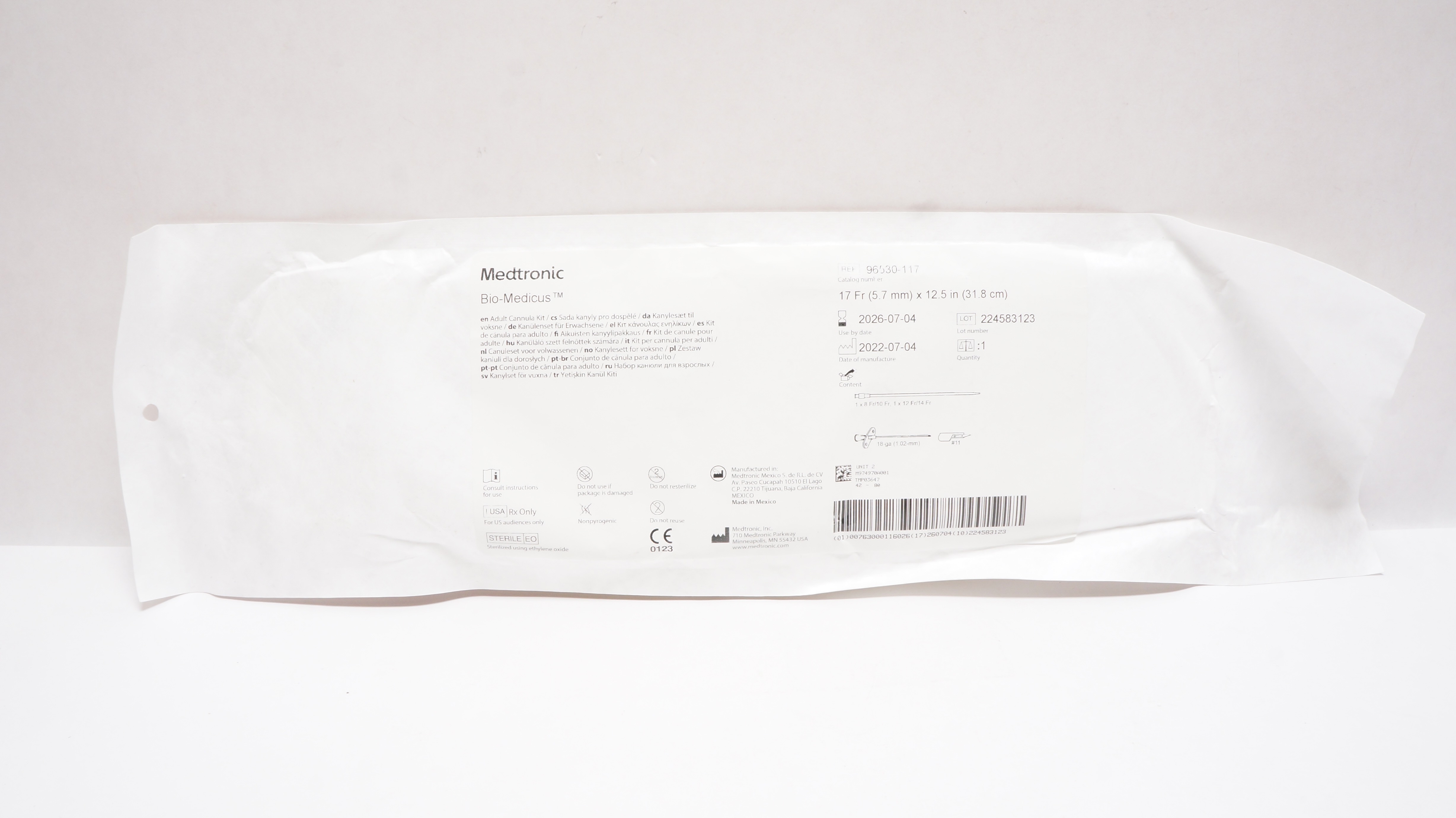 Medtronic 96530-117 Bio-Medicus Adult Cannula Kit 17Fr x 12.5inch