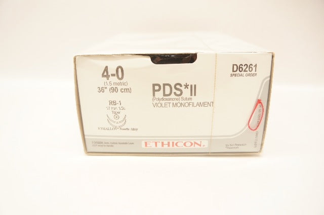 Ethicon D6261 4-0 PDSII Violet Monofilament 36in RB-1 Tap 11mm 1/2c-Box of 36(x)