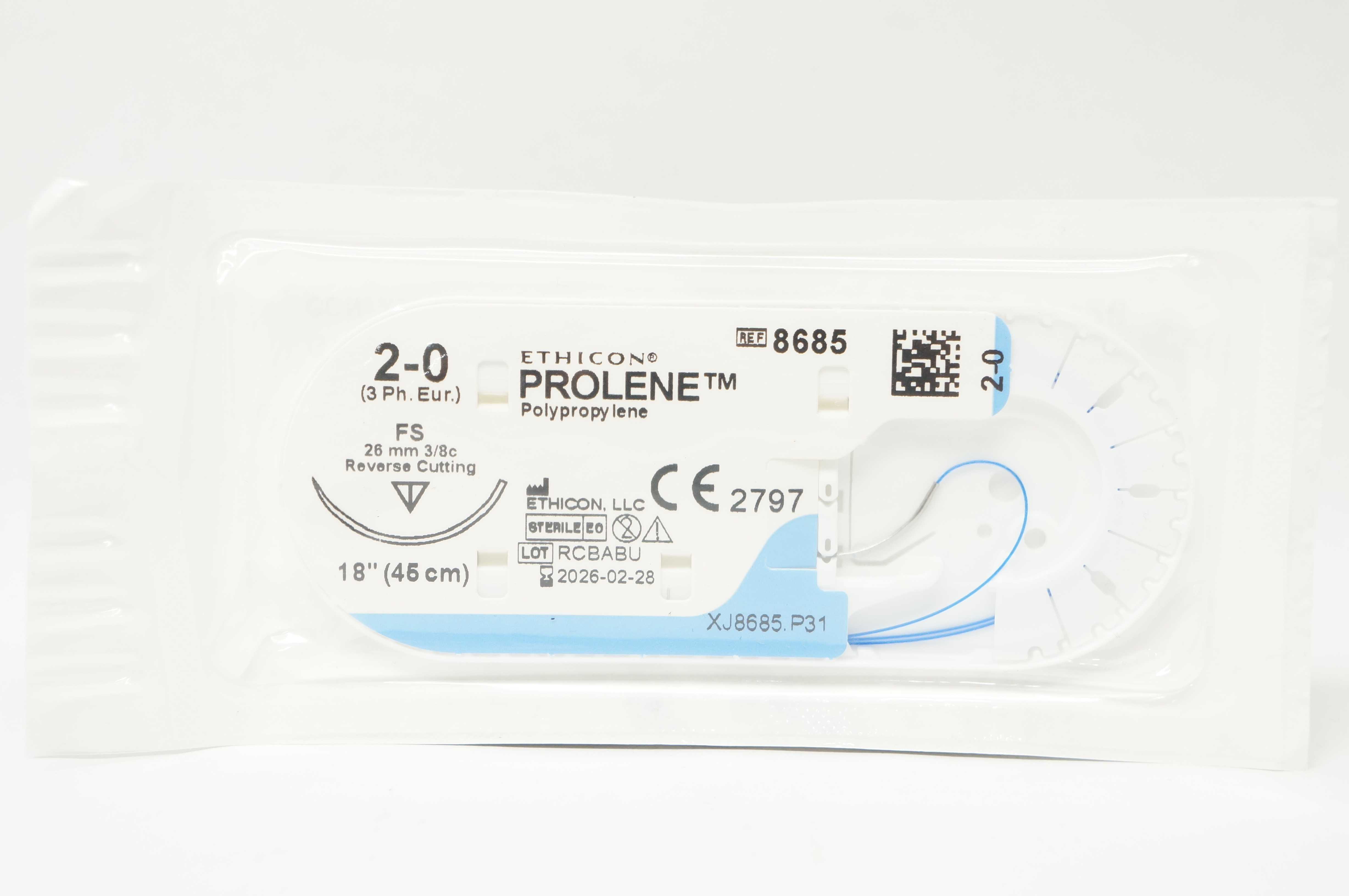 Ethicon 8685 2-0 PROLENE FS 26mm 3/8c Reverse Cutting 18inch