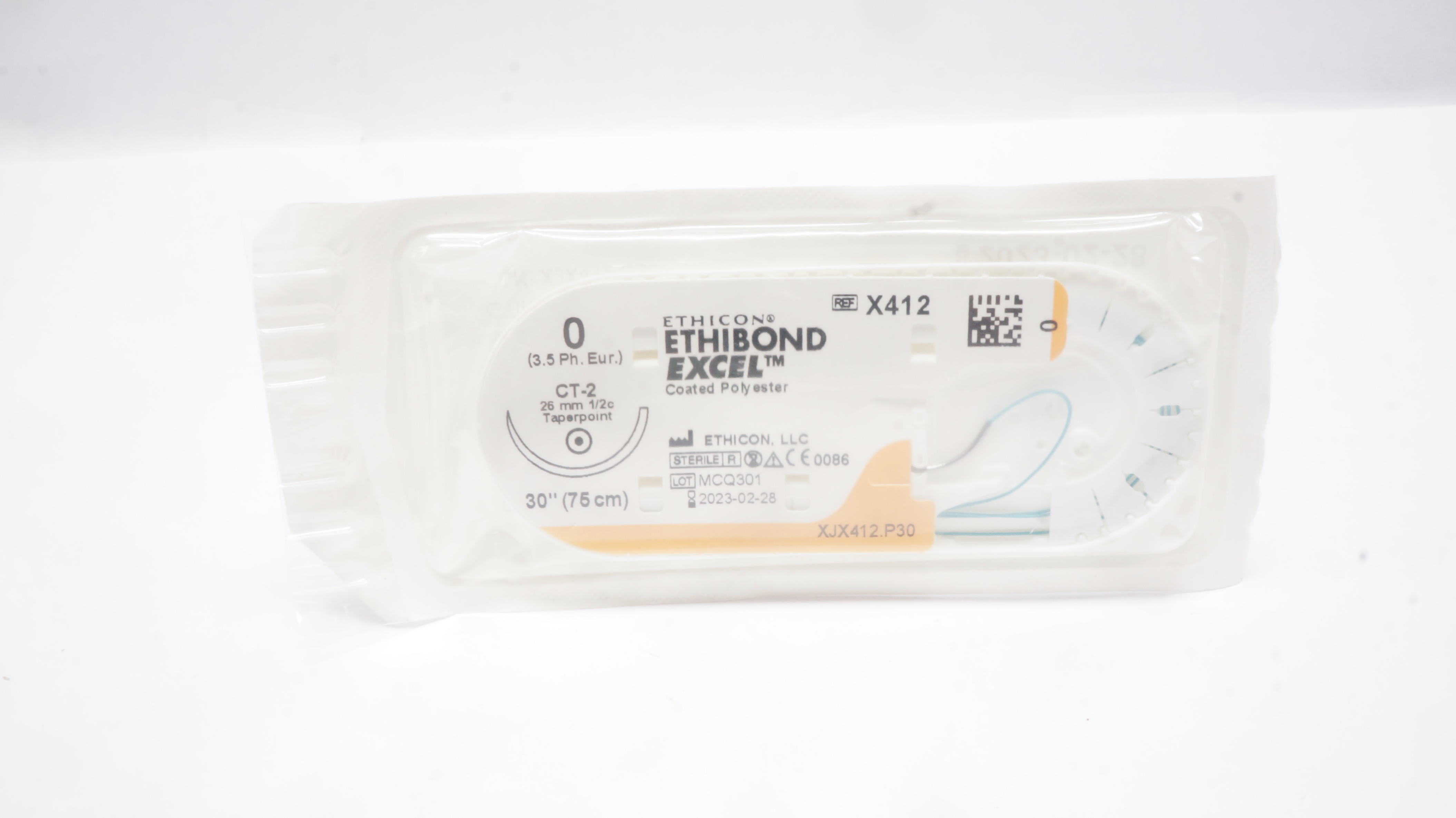 Ethicon X412 0 Ethibond Exel Polyester Stre CT-2 26mm 1/2c Taper 30inch (x)