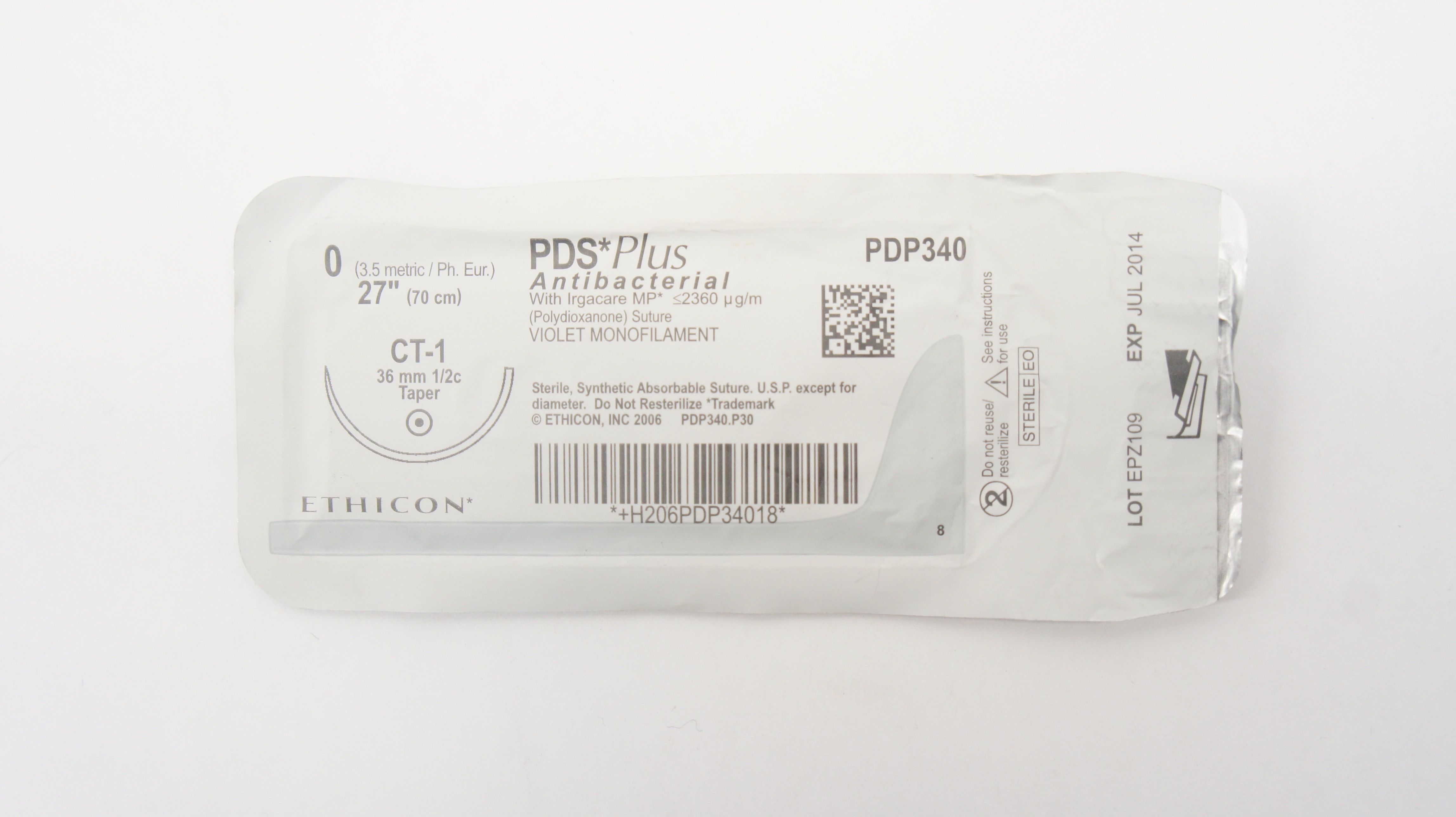 Ethicon PDP340 0 PDS Plus Antibacterial Stre CT-1 36mm 1/2c Taper, 27inch (x)