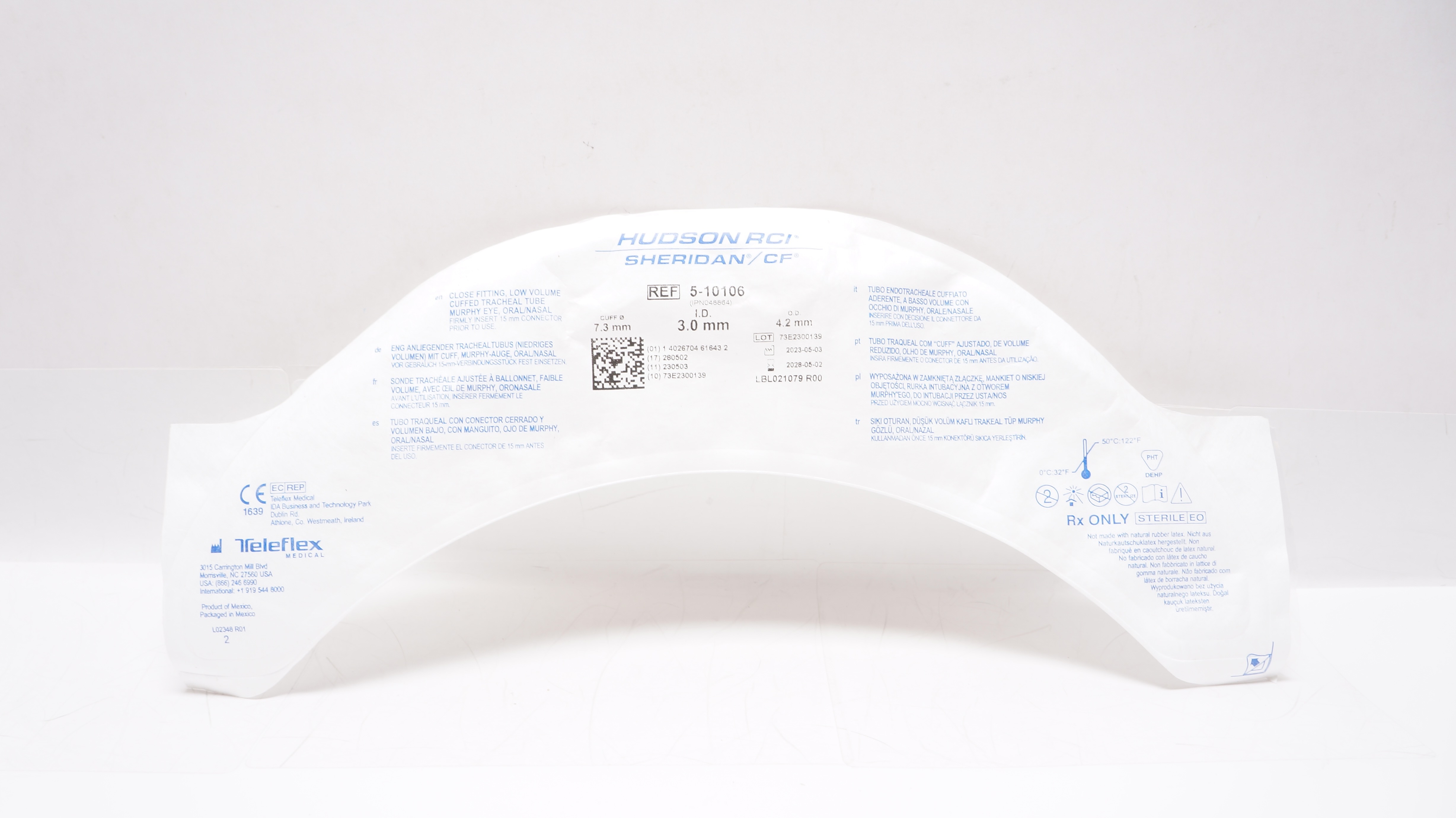 Teleflex 5-10106 Hudson RCI Cuffed Tracheal Tube 7.3x3.0x4.2mm