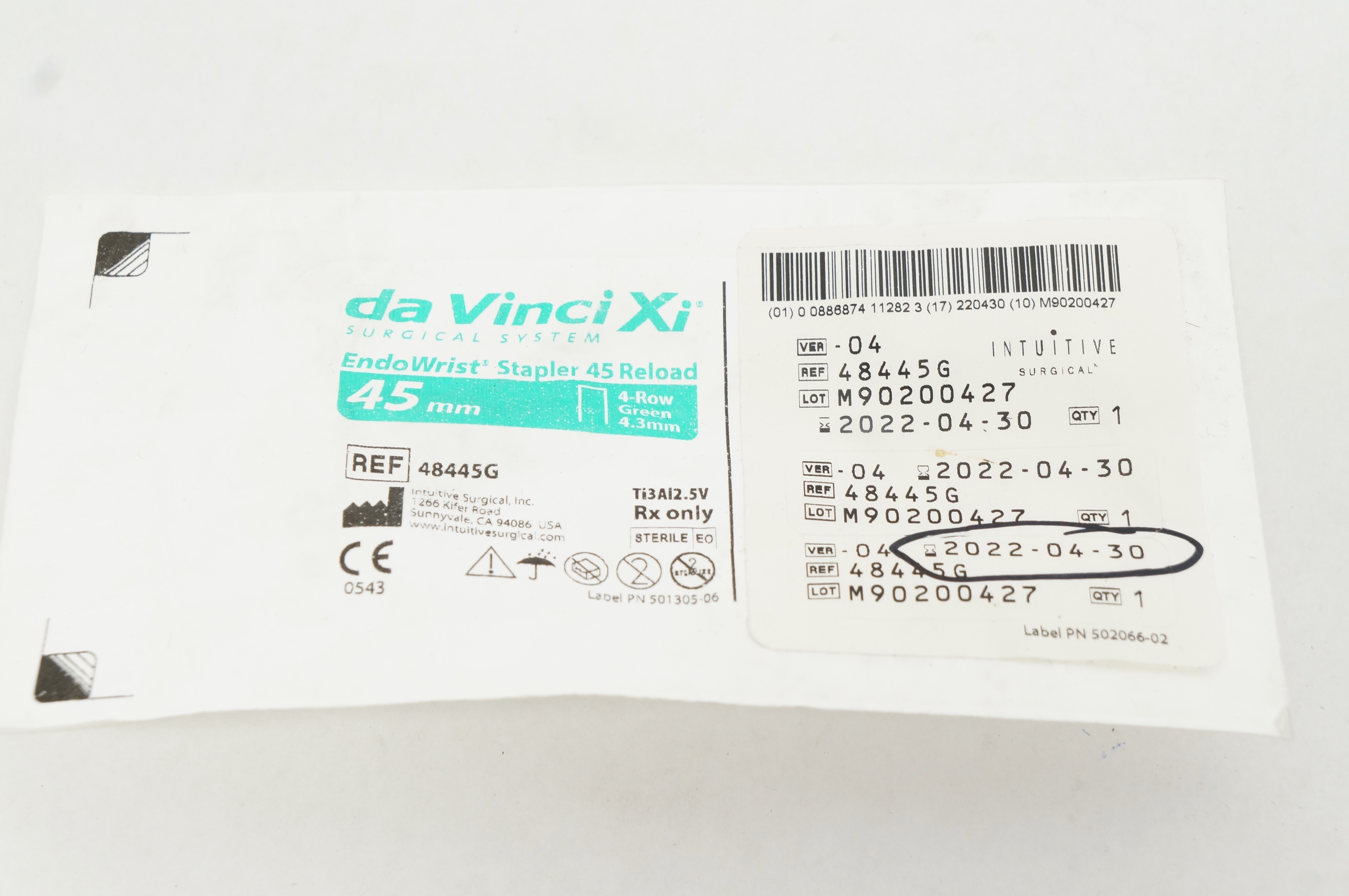 Intuitive 48445G daVinci Xi EndoWrist Stapler 45mm Reload Green 4-Row 4.3mm (x)