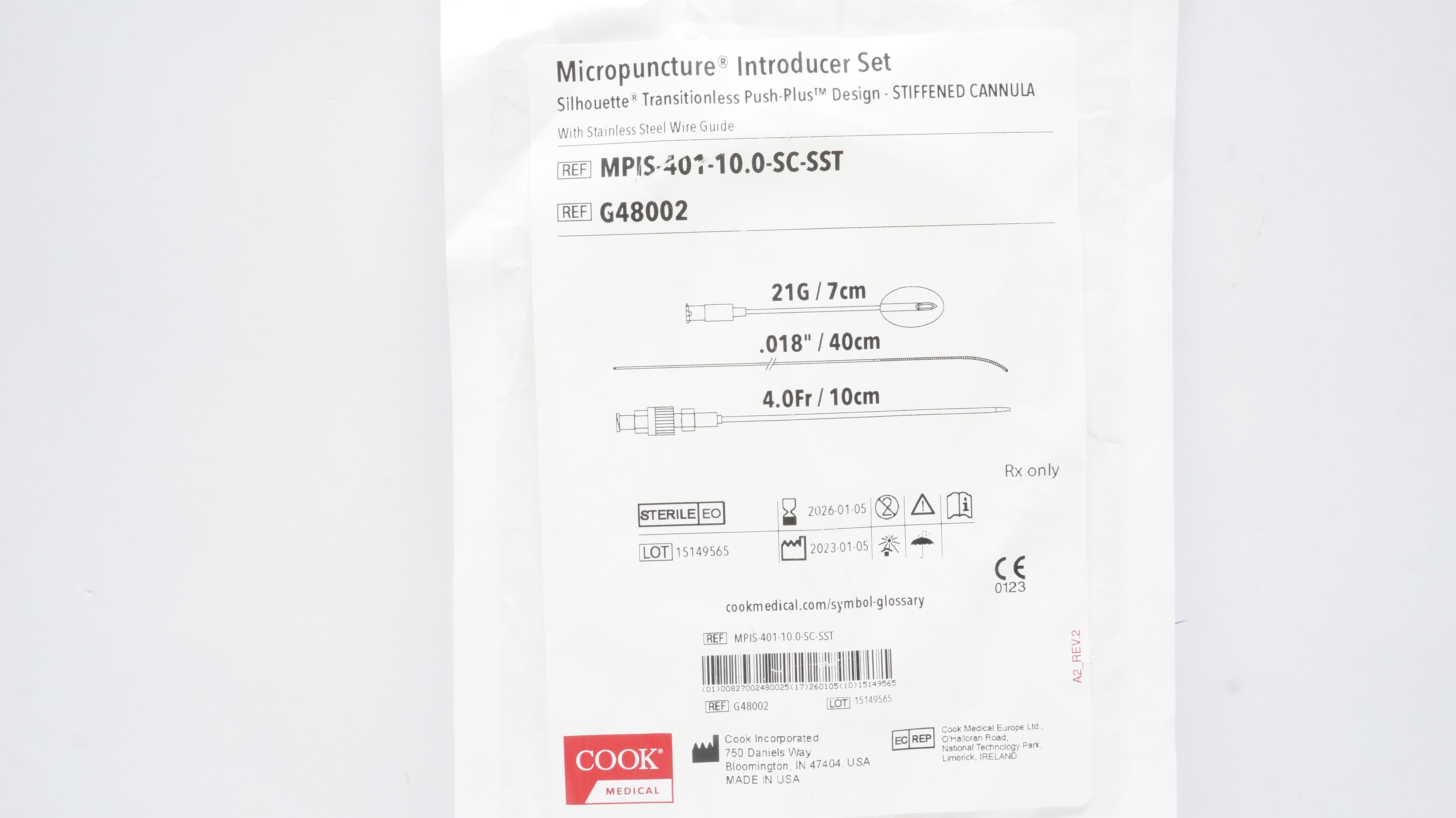 Cook Medical G48002 Micropuncture Introducer Set 4.0Fr/10cm