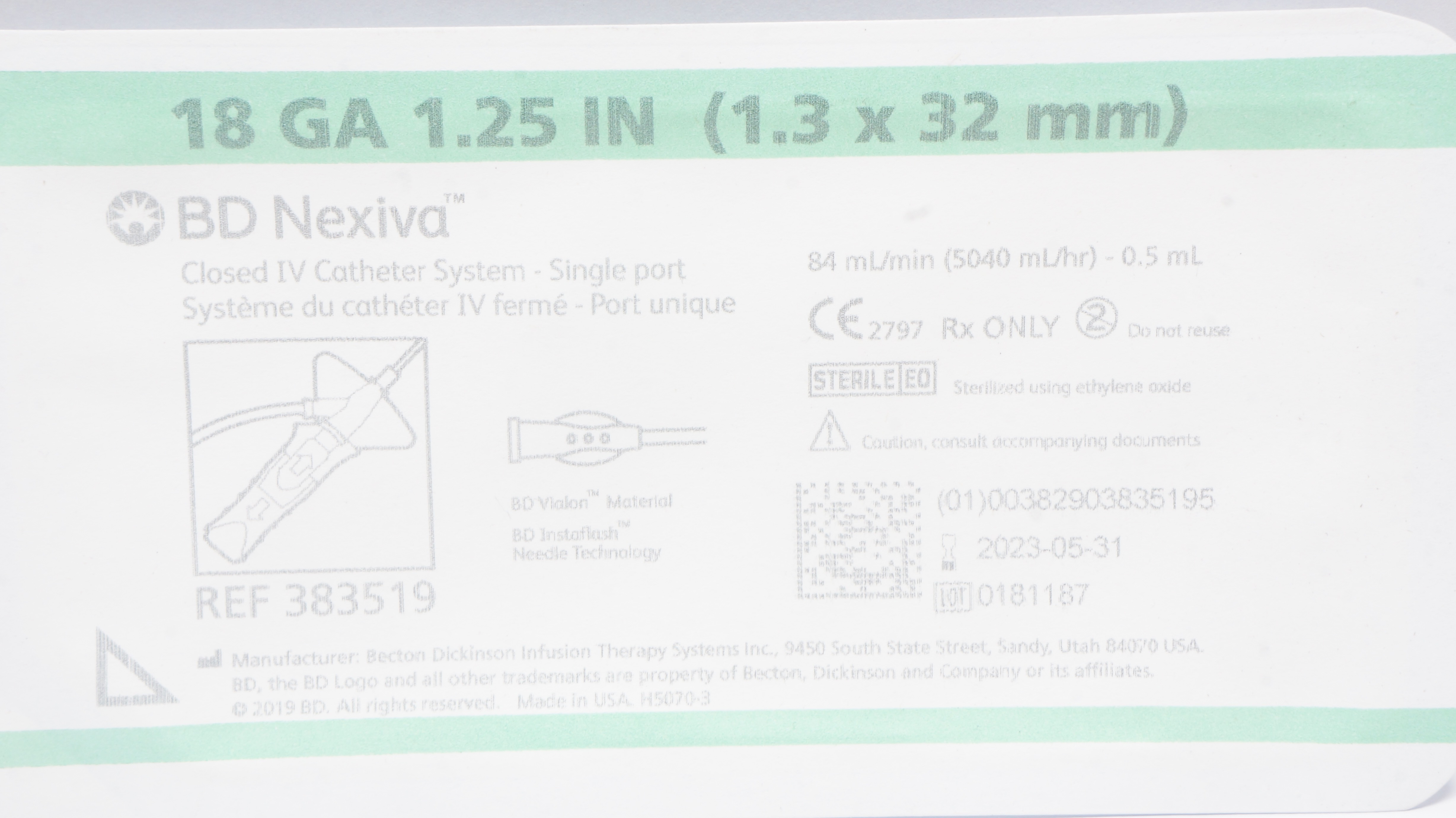 BD 383519 Nexiva Closed IV Cath. System 18Ga x 1.25inch 5040ml/hr (x)