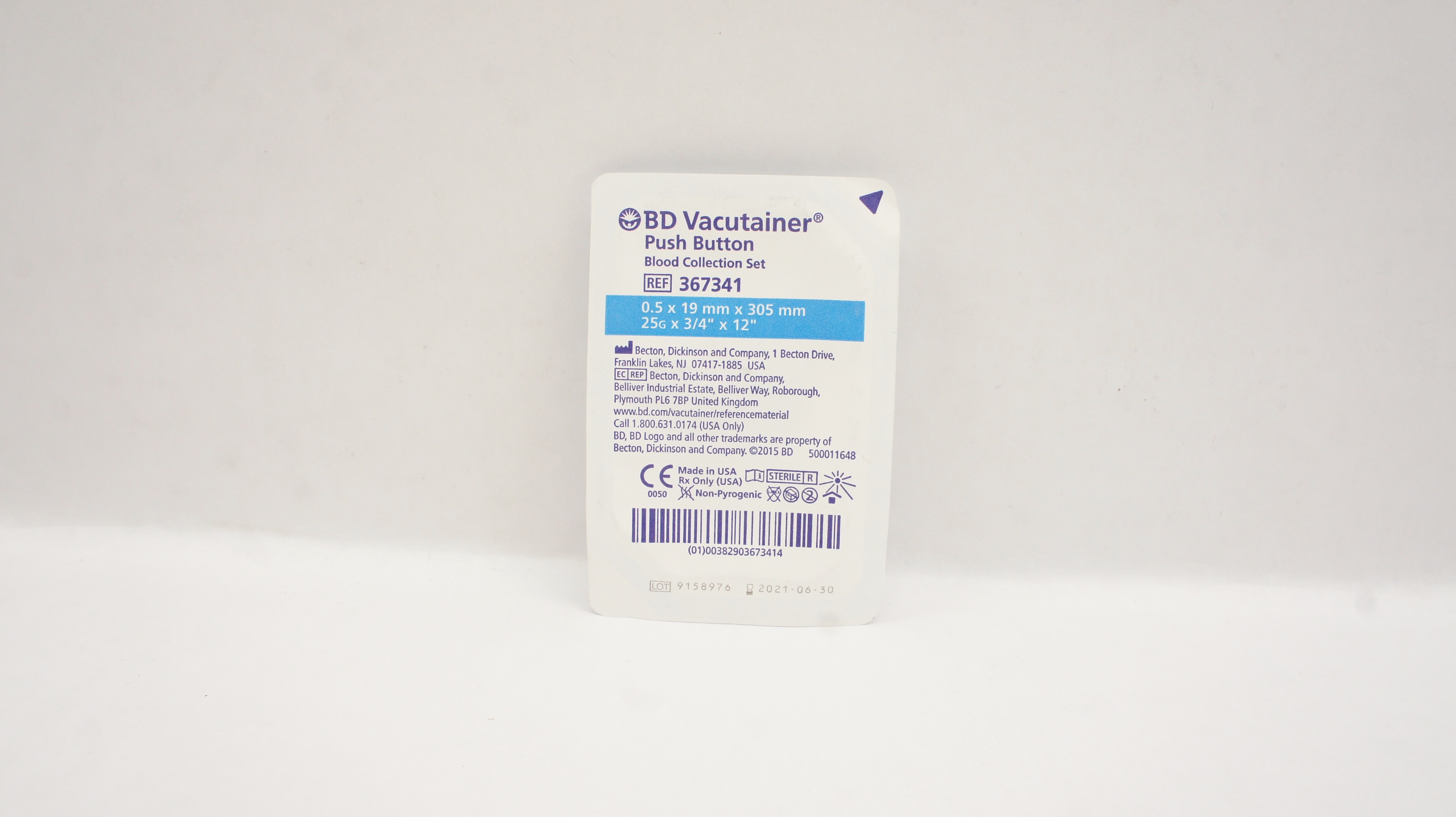 BD 367341 Vacutainer Push Button Blood Collection Set 25G x 3/4inch x 12inch (x)