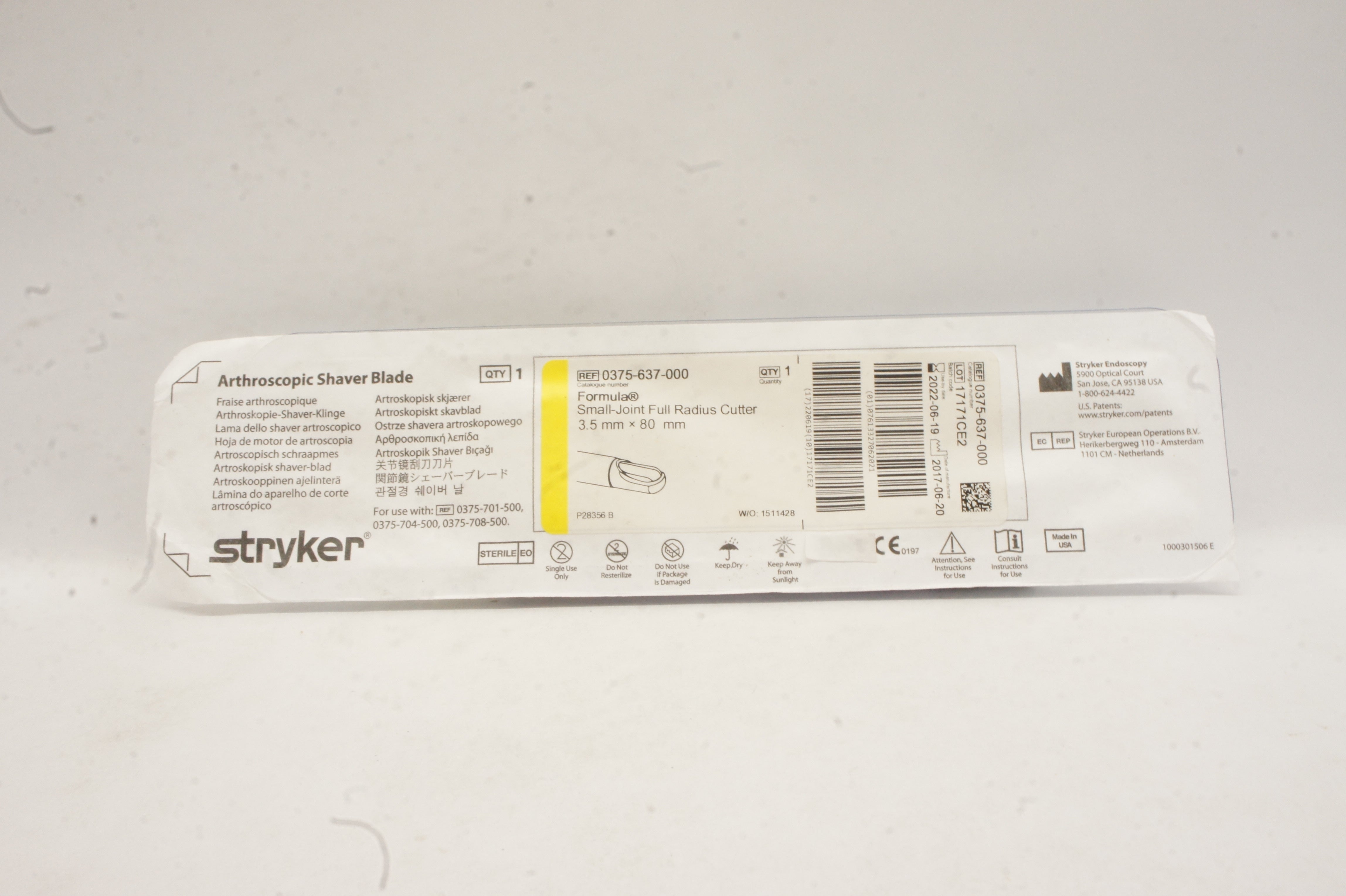 Stryker 0375637000 Formula Arthroscopic Shaver Blade 3.5mm Small Joint