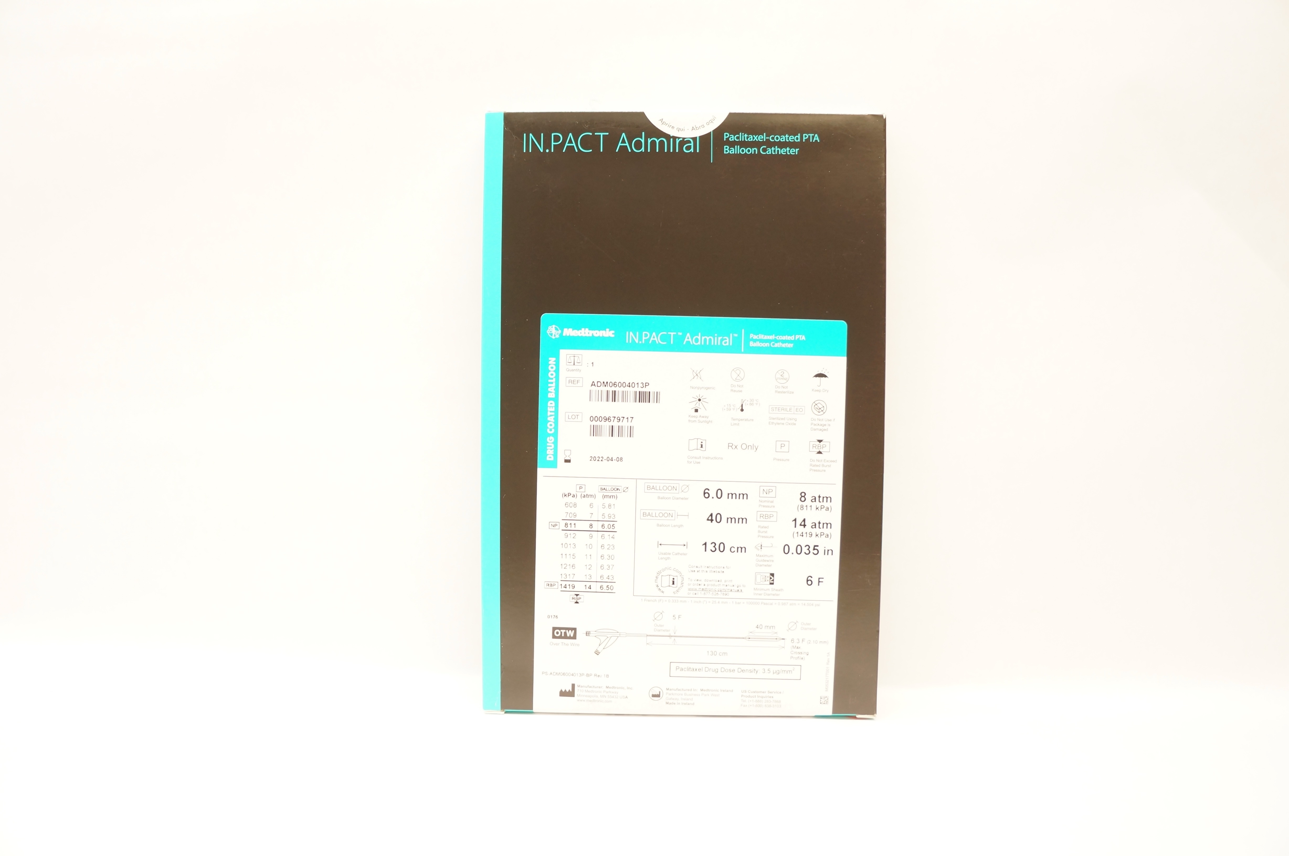 Medtronic ADM06004013P IN.PACT Admiral PTA Balloon Cath. 6.0 x 40mm x 130cm (x)