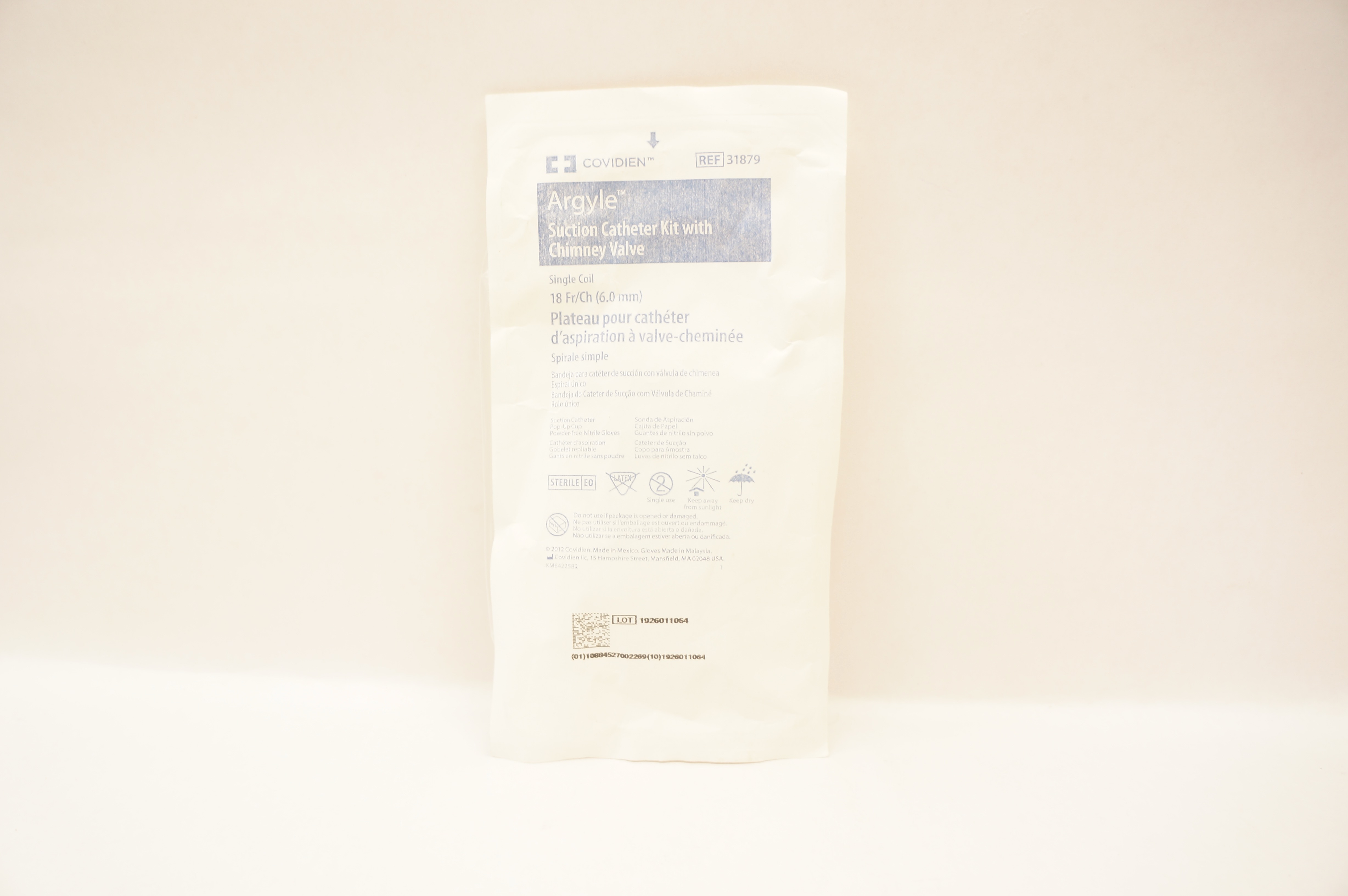 Covidien 31879 Argyle Suction Cath. Kit with Chimney Valve Single Coil 18Fr/Ch