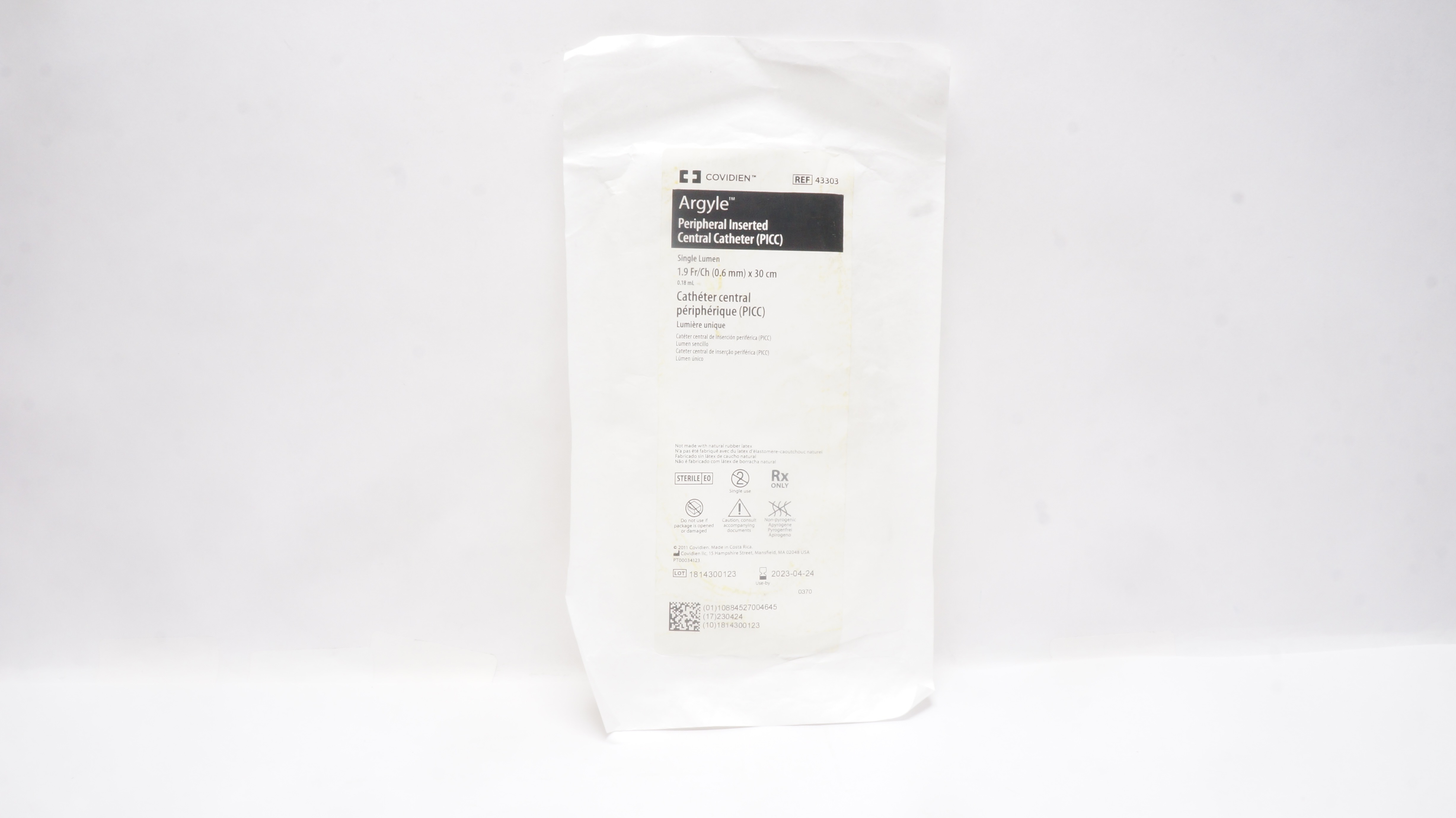 Covidien 43303 Argyle Peripheral Inserted Central Cath. (PICC) 1.9Fr/Chx30cm (x)