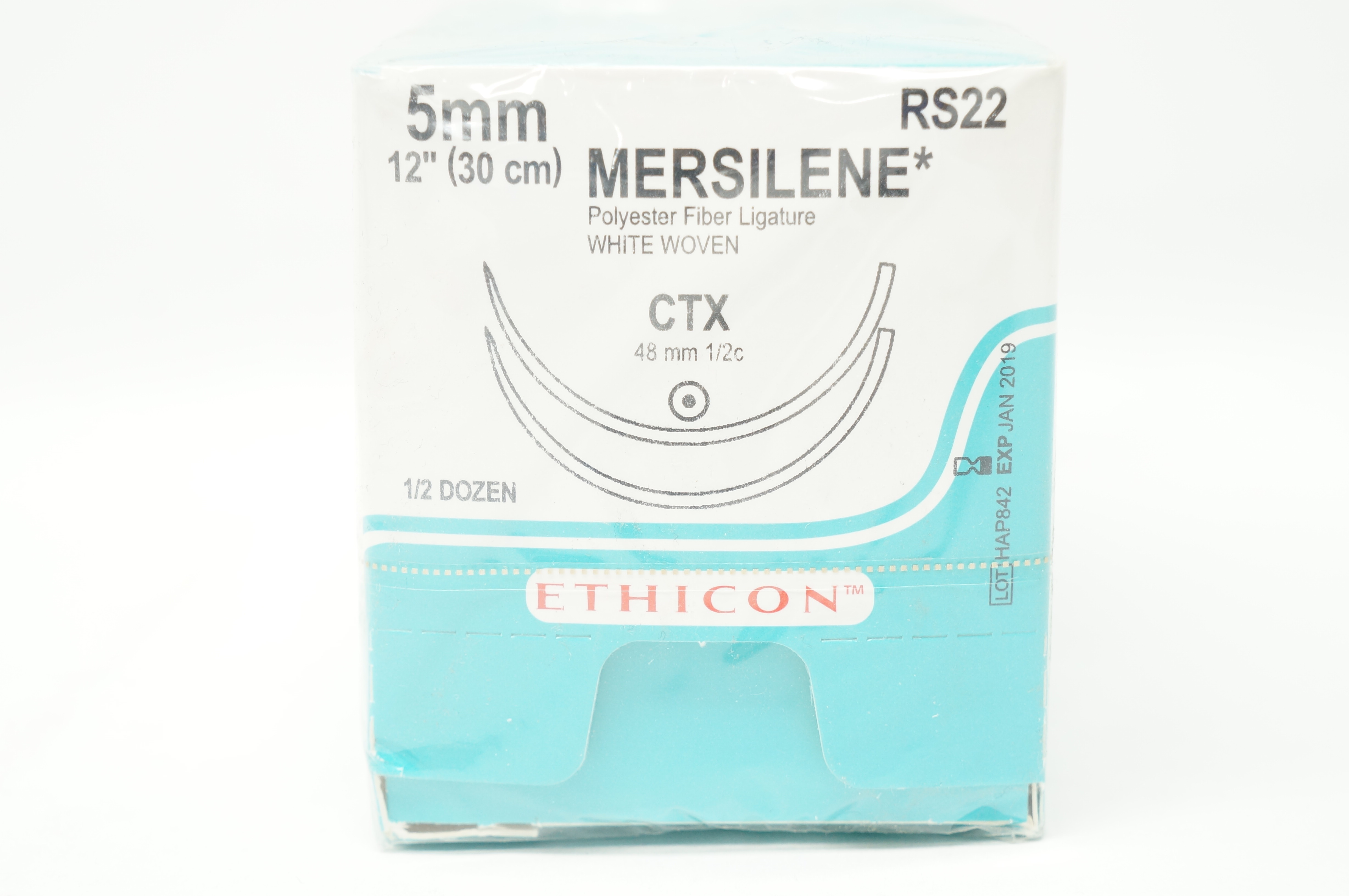Ethicon RS22 Mersilene Polyester Fiber Ligature CTX 48mm 1/2c 12in (x)- Box of 6