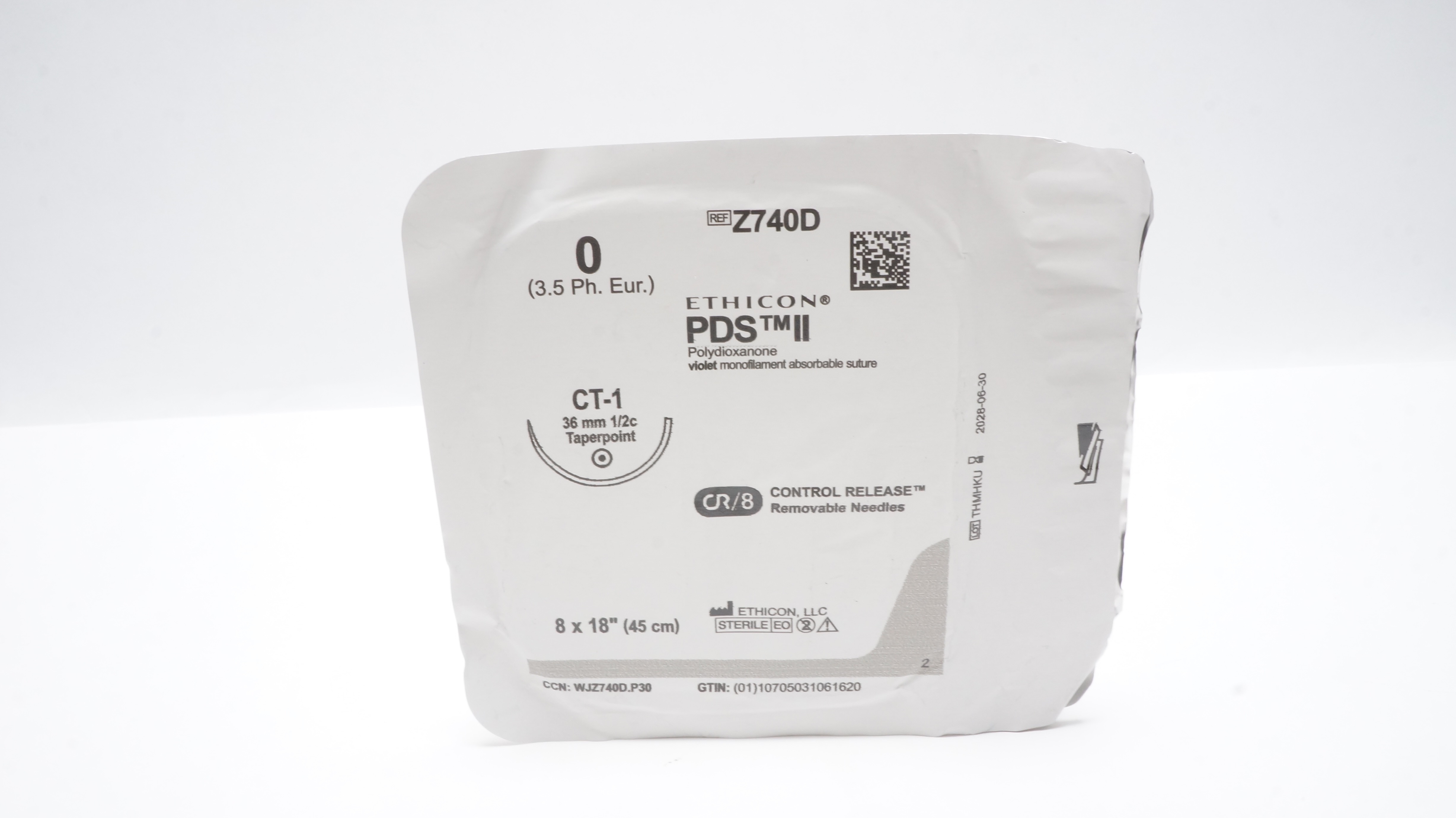 Ethicon Z740D 0 PDS II Polydioxanone Stre CT-1 36mm 1/2c Taperpoint 8x18inch