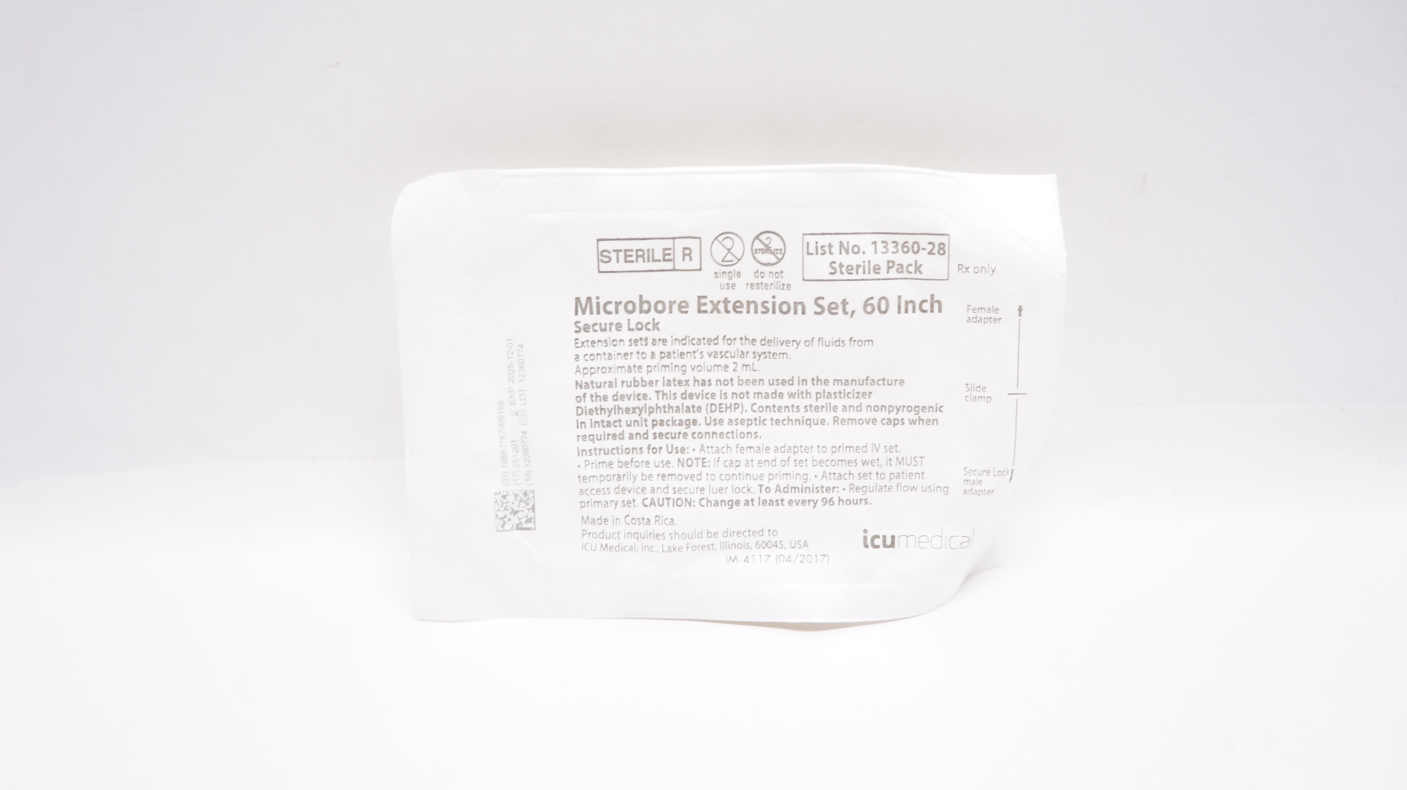 ICU Medical 13360-28 Microbore  Extension Set, Secure Lock, 60inch