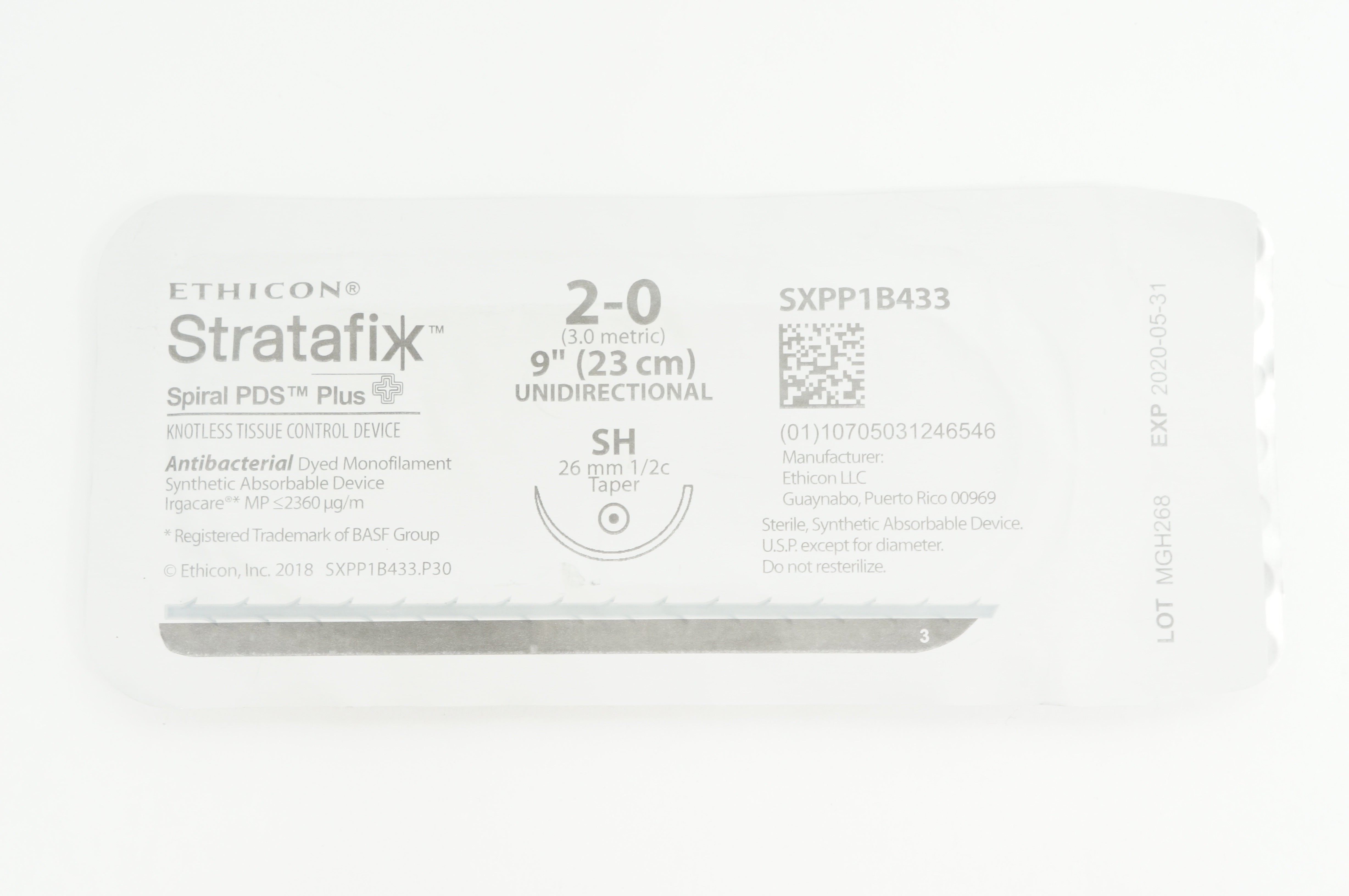 Ethicon SXPP1B433 2-0 STRATAFIX Spiral PDS Plus SH 26mm 1/2c Taper, 9in(x)