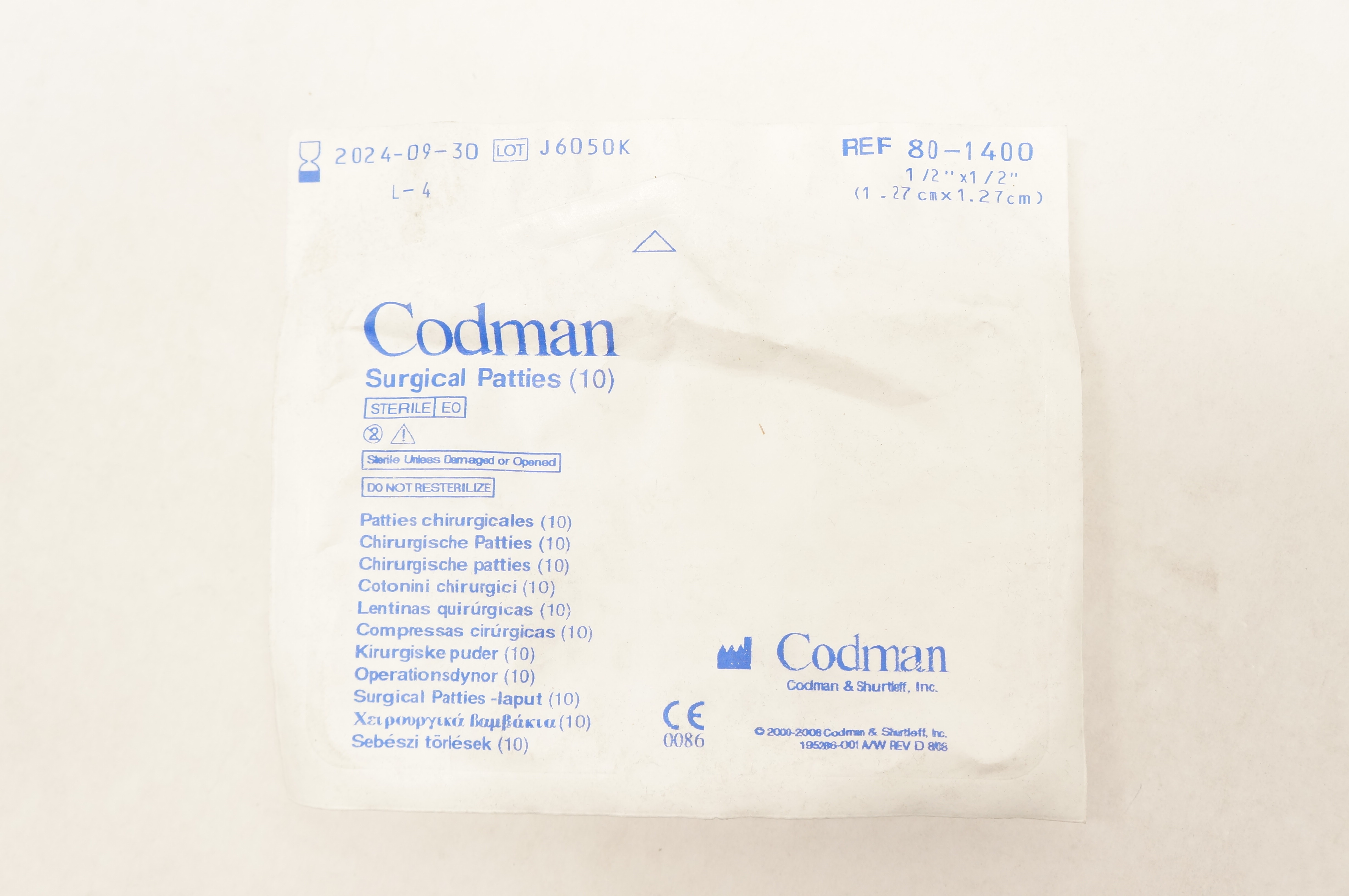 Codman 80-1400 Surgical Patties 0.5inch x 0.5inch - Pack of 10