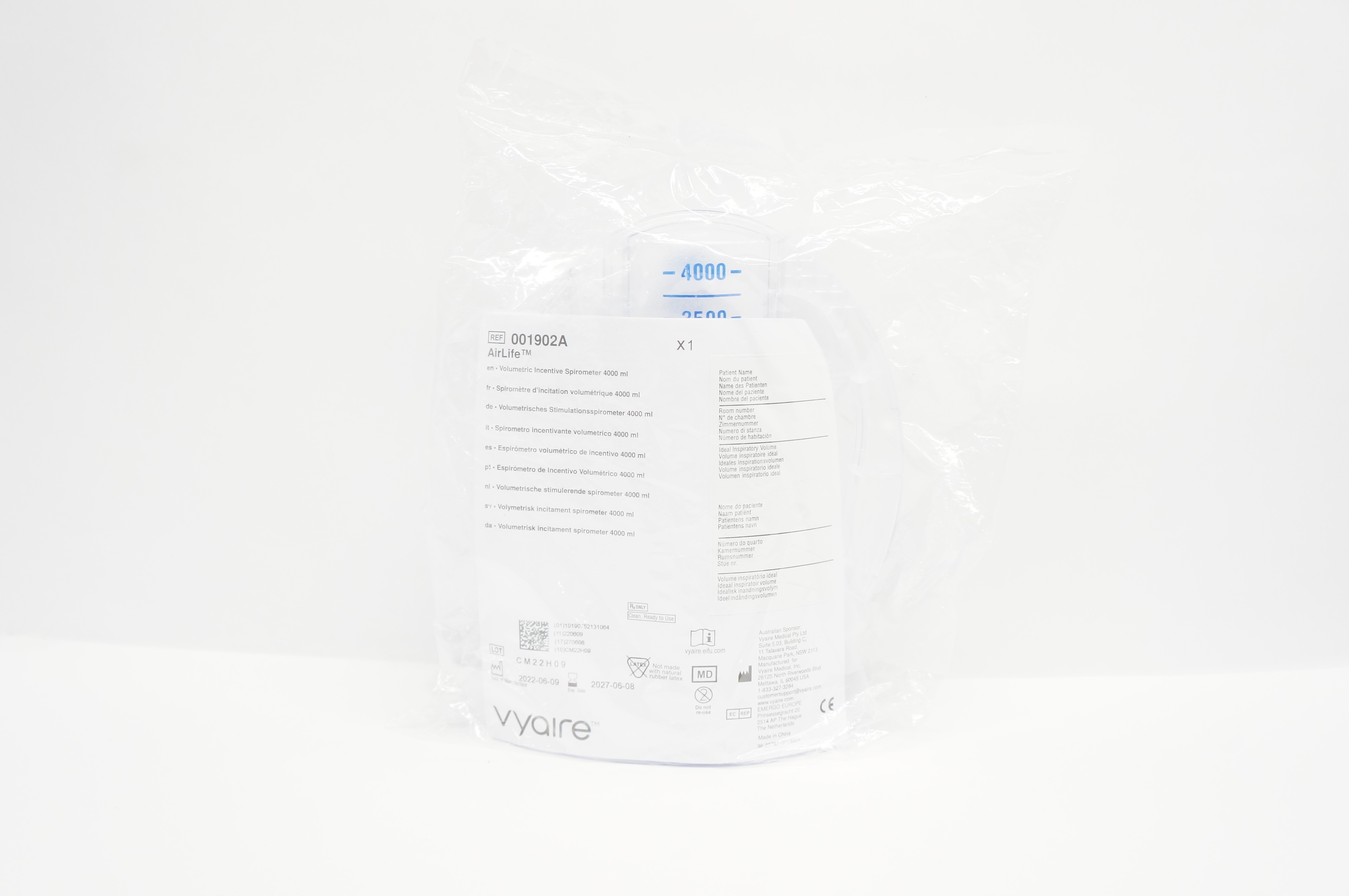 Vyaire 001902A AirLife Volumetric Incentive Spirometer 4000ml