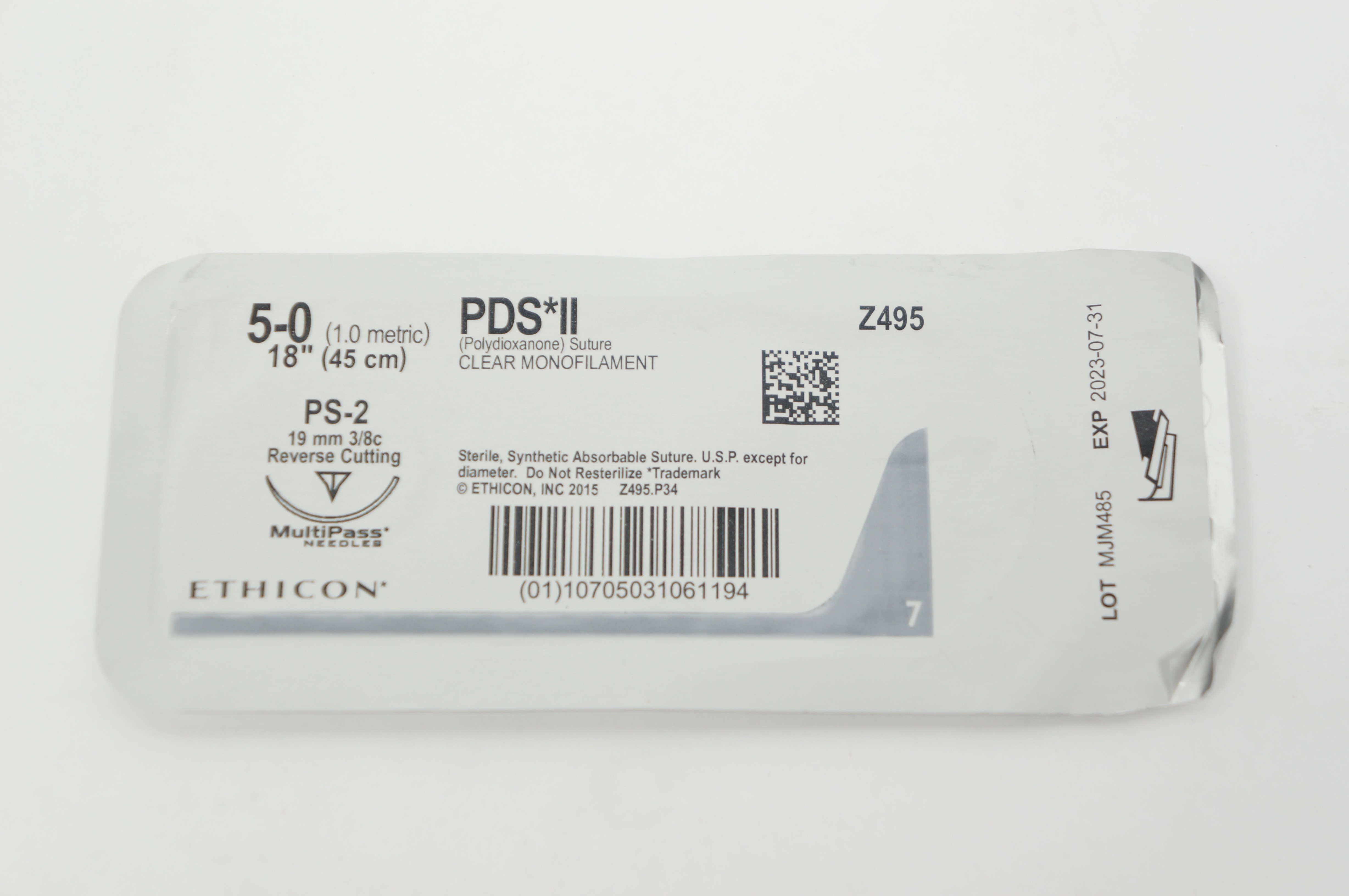 Ethicon Z495 5-0 PDS II, PS-2, 19mm 3/8c Reverse Cutting, 18inch