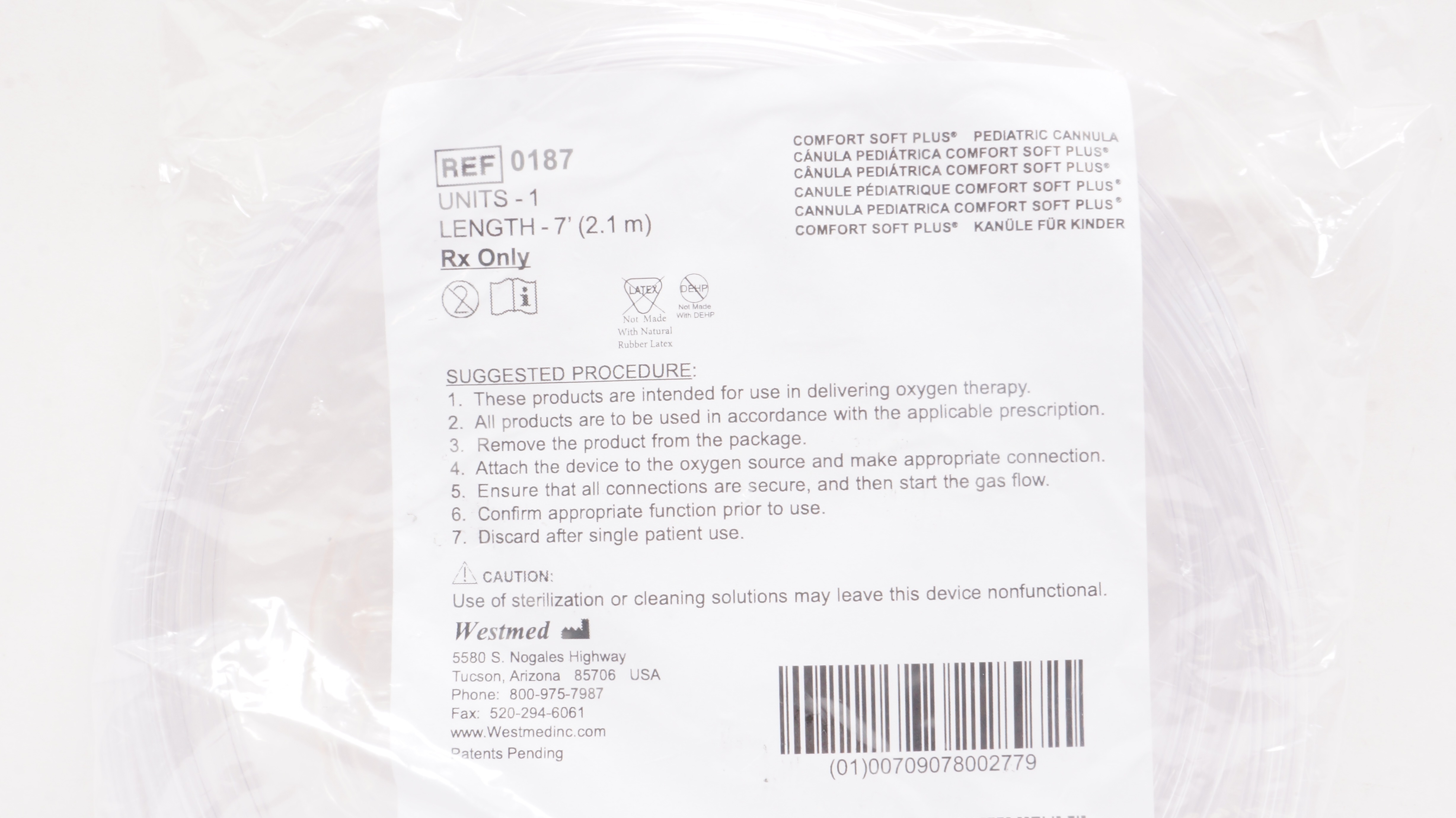 WestMed 0187 Comfort Soft Plus Pediatric Cannula 7ft.