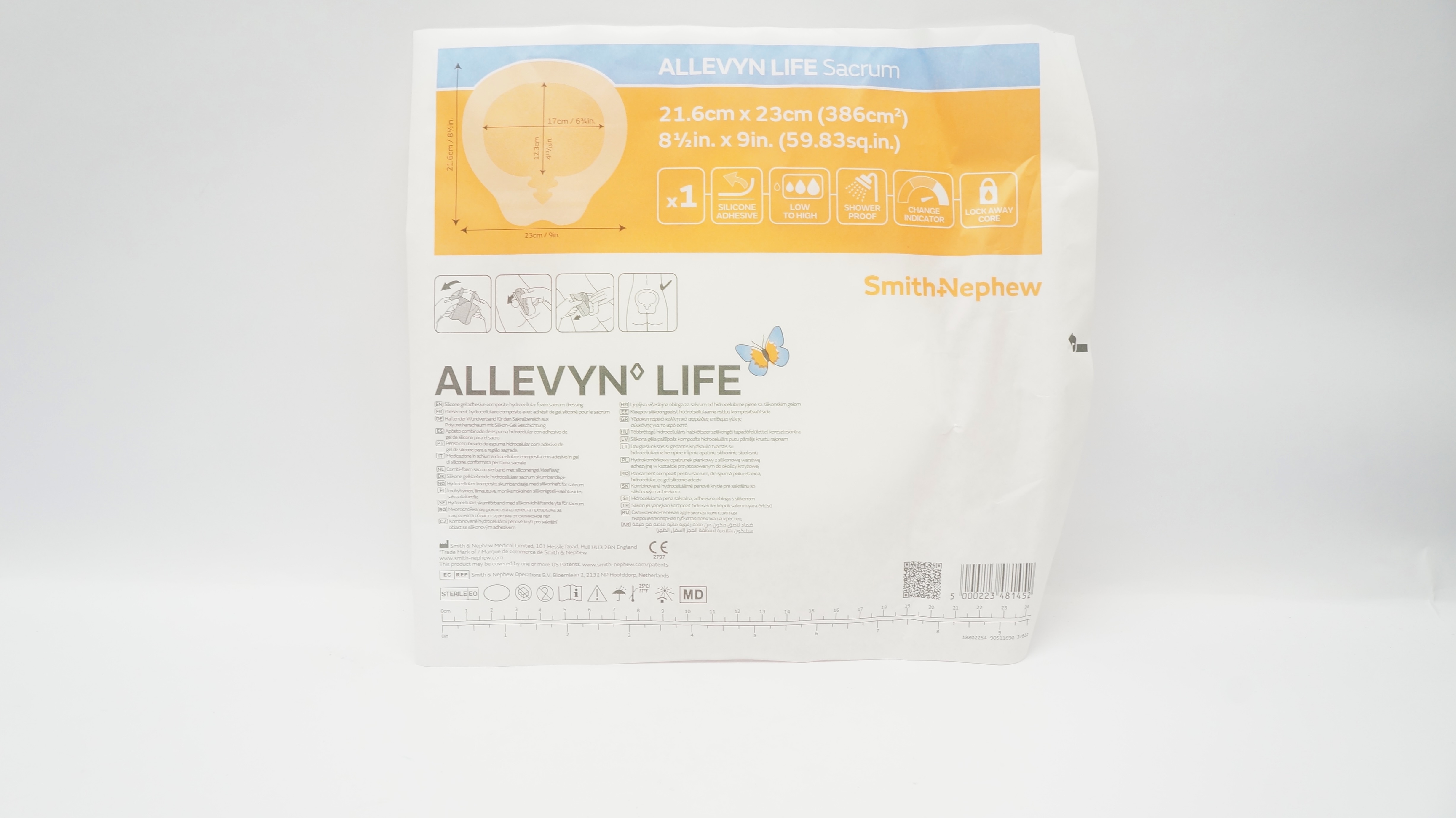 Smith&Nephew 66801307 Allevyn Life Sacrum Foam Dressing 8-1/2inch x 9inch