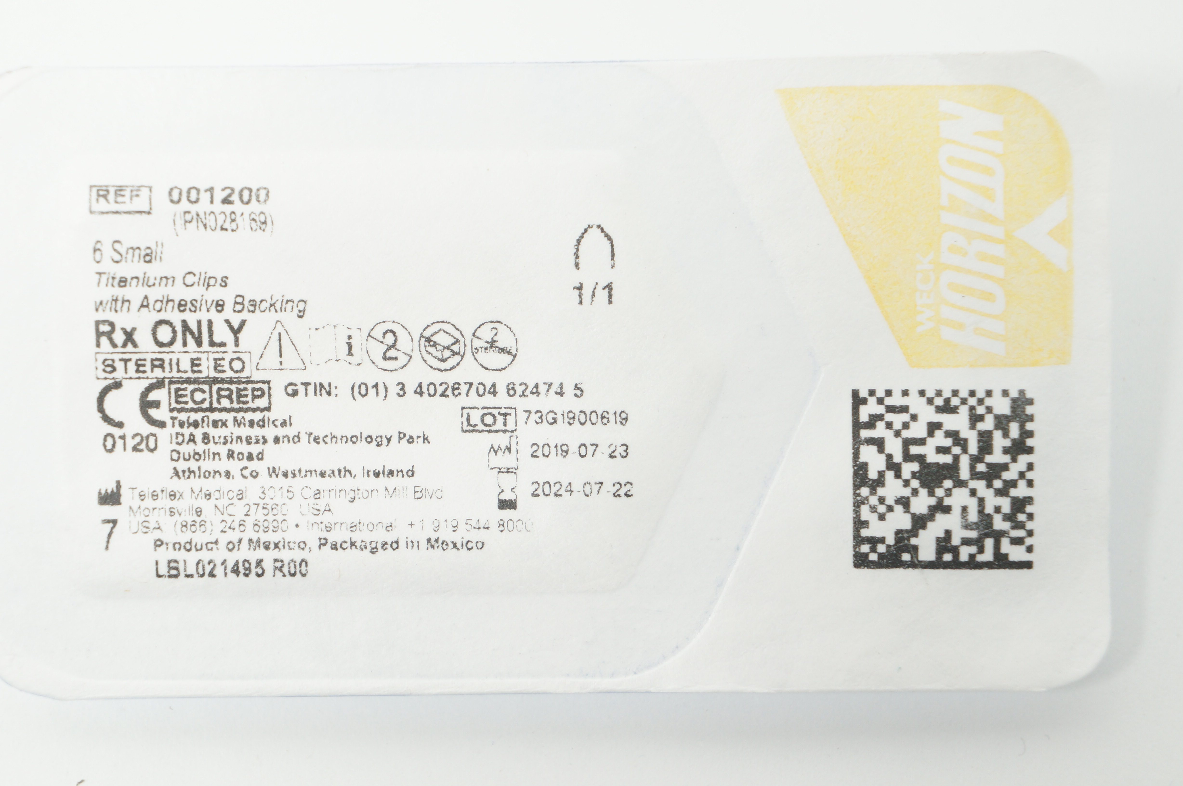 Teleflex 001200 Weck Horizon 6 Small Titanium Clips with Adhesive Backing
