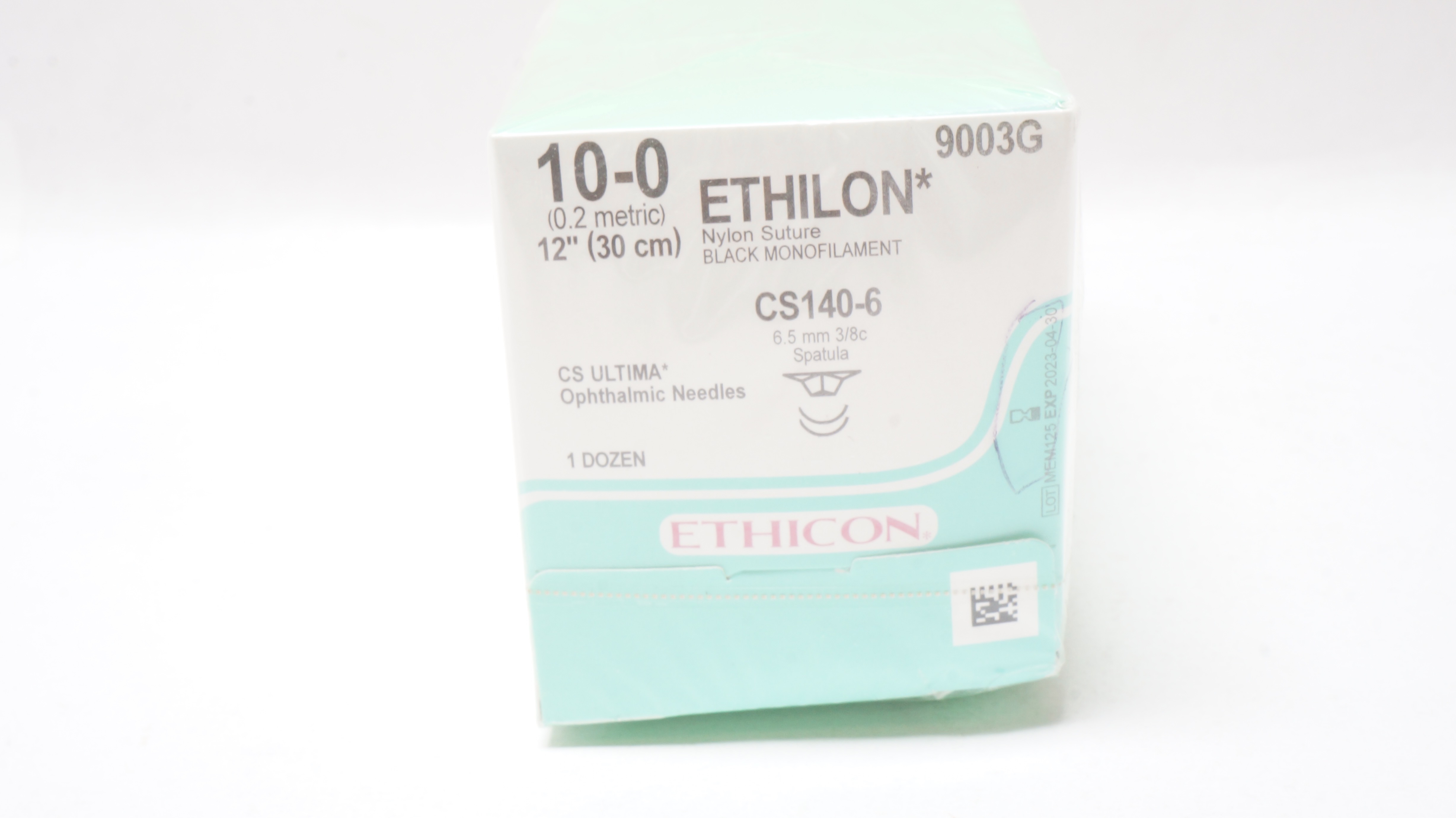Ethicon 9003G 10-0 Ethilon Nylon Stre CS140-6 6.5 mm 3/8c 12In (x) - Box of 12