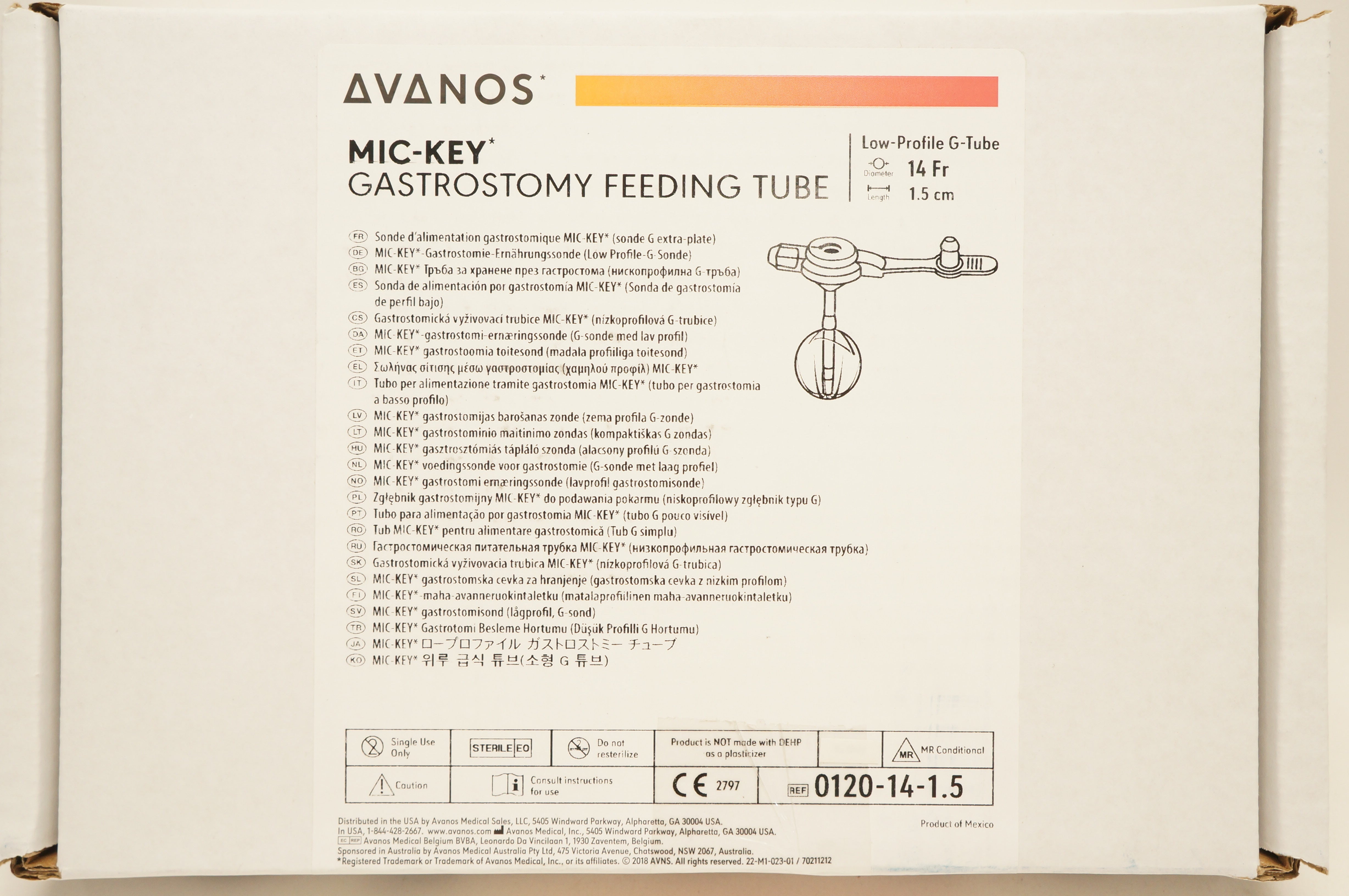 Avanos 0120-14-1.5 MIC-KEY Gastrostomy Feeding Tube Low-Profile G-Tube ...
