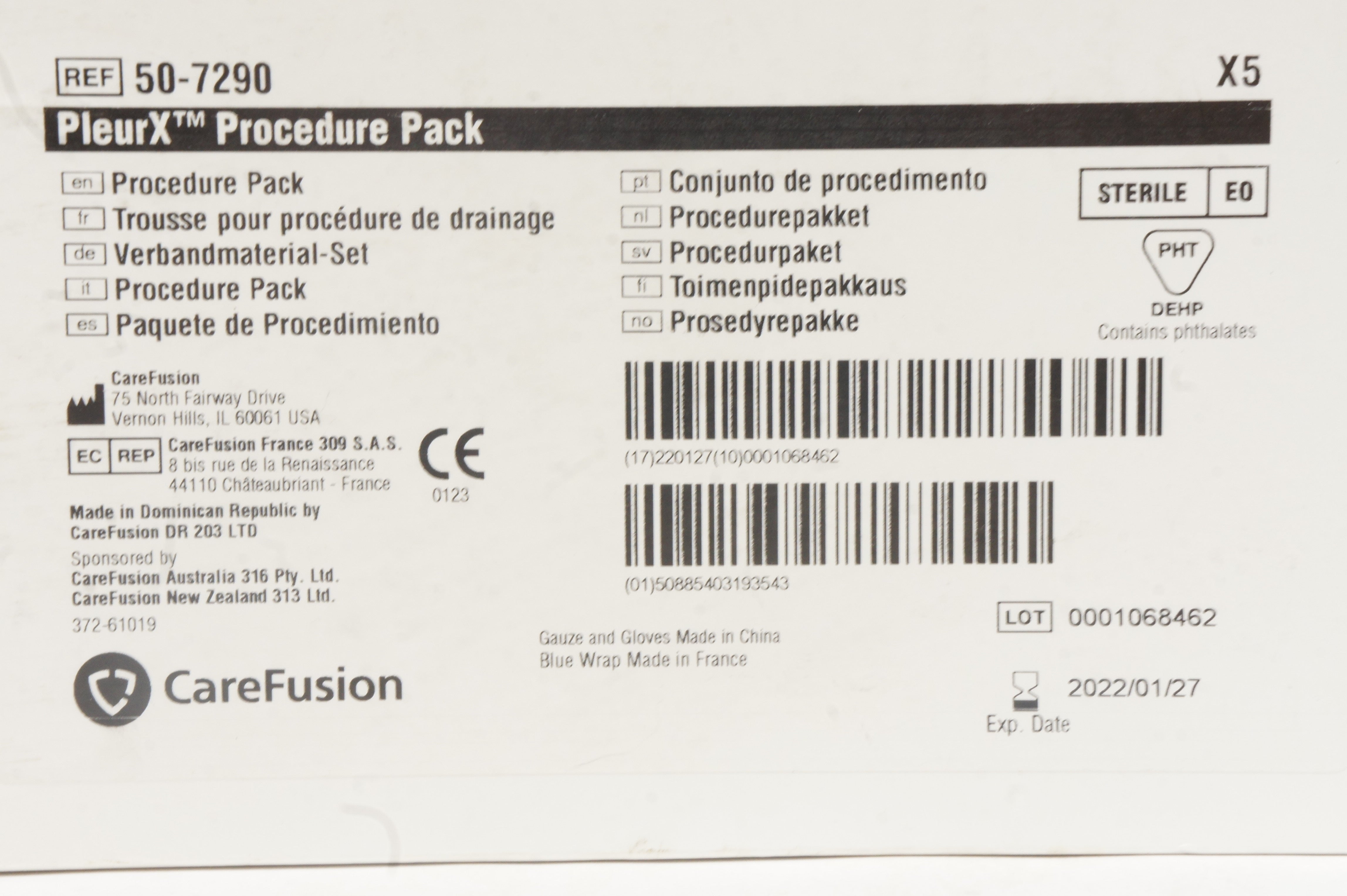 CareFusion 507290 PleurX Procedure Pack Box of 5