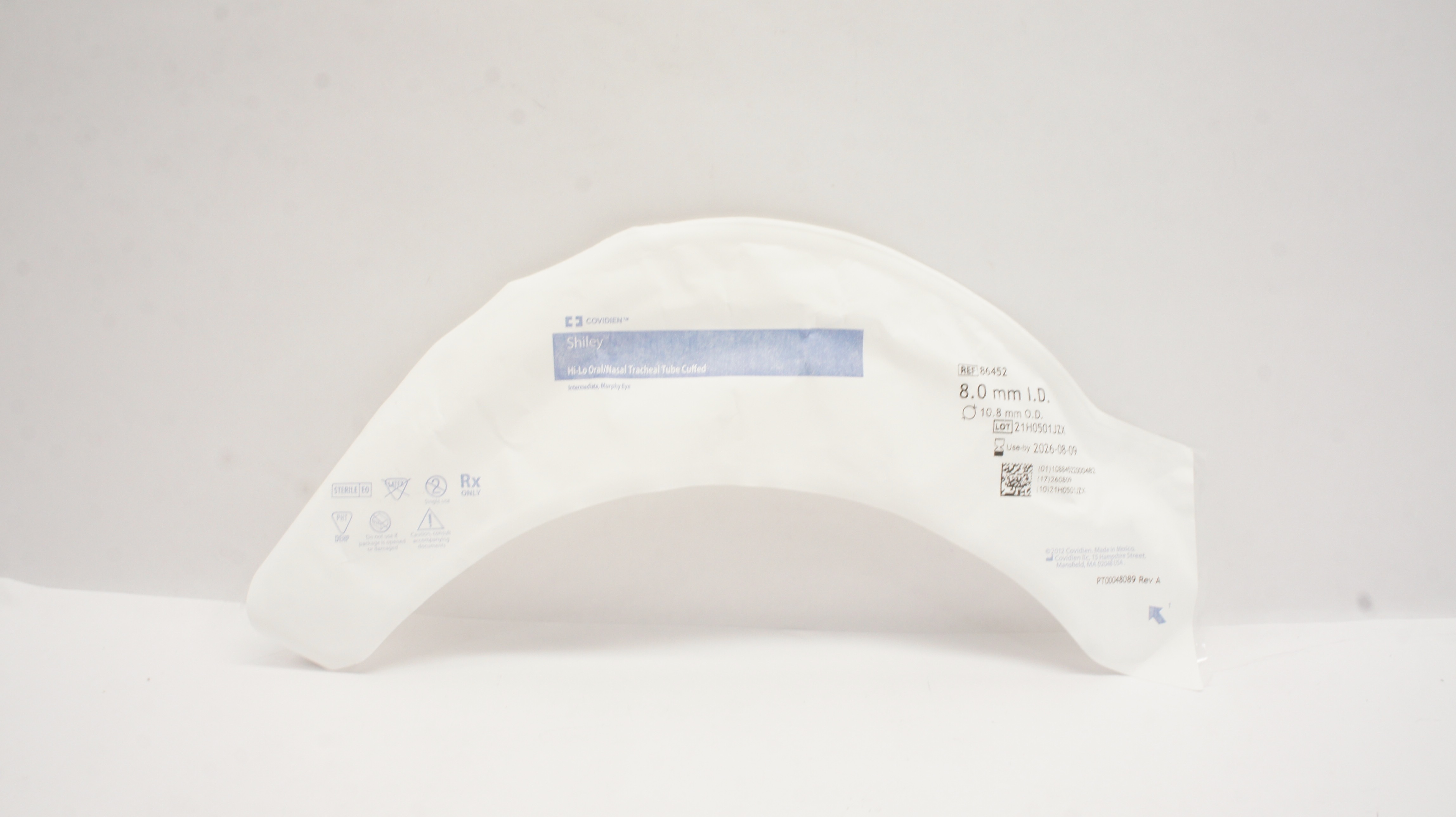 Covidien 86452 Shiley Hi-Lo Oral/Nasal Tracheal Tube Cuffed 8.0 x 10.8mm