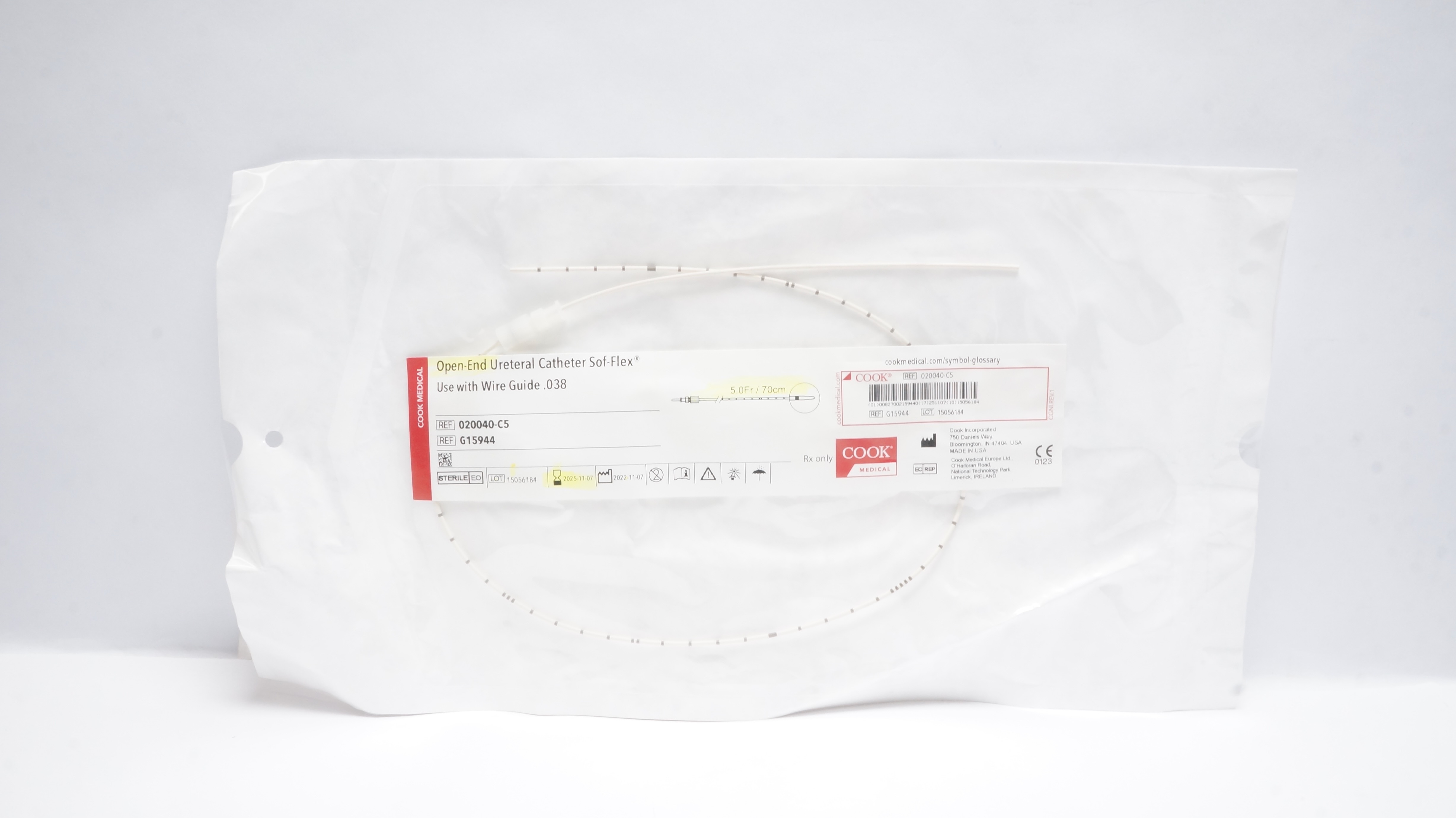 Cook Medical G15944 Soft-Flex Open-End Ureteral Cath. 5.0Fr/70cm
