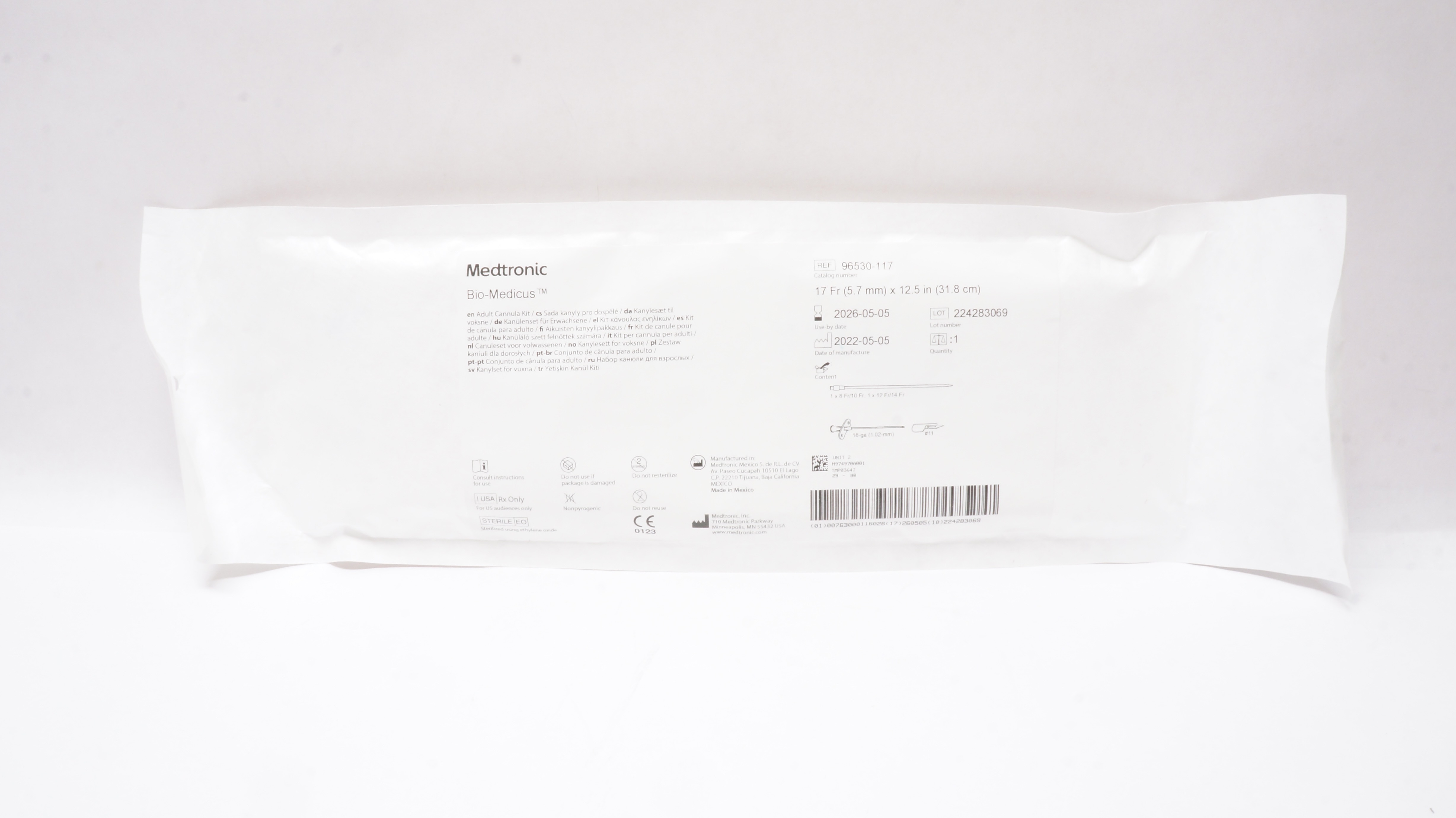 Medtronic 96530117 BioMedicus Adult Cannula Kit 17Fr x 12.5inch