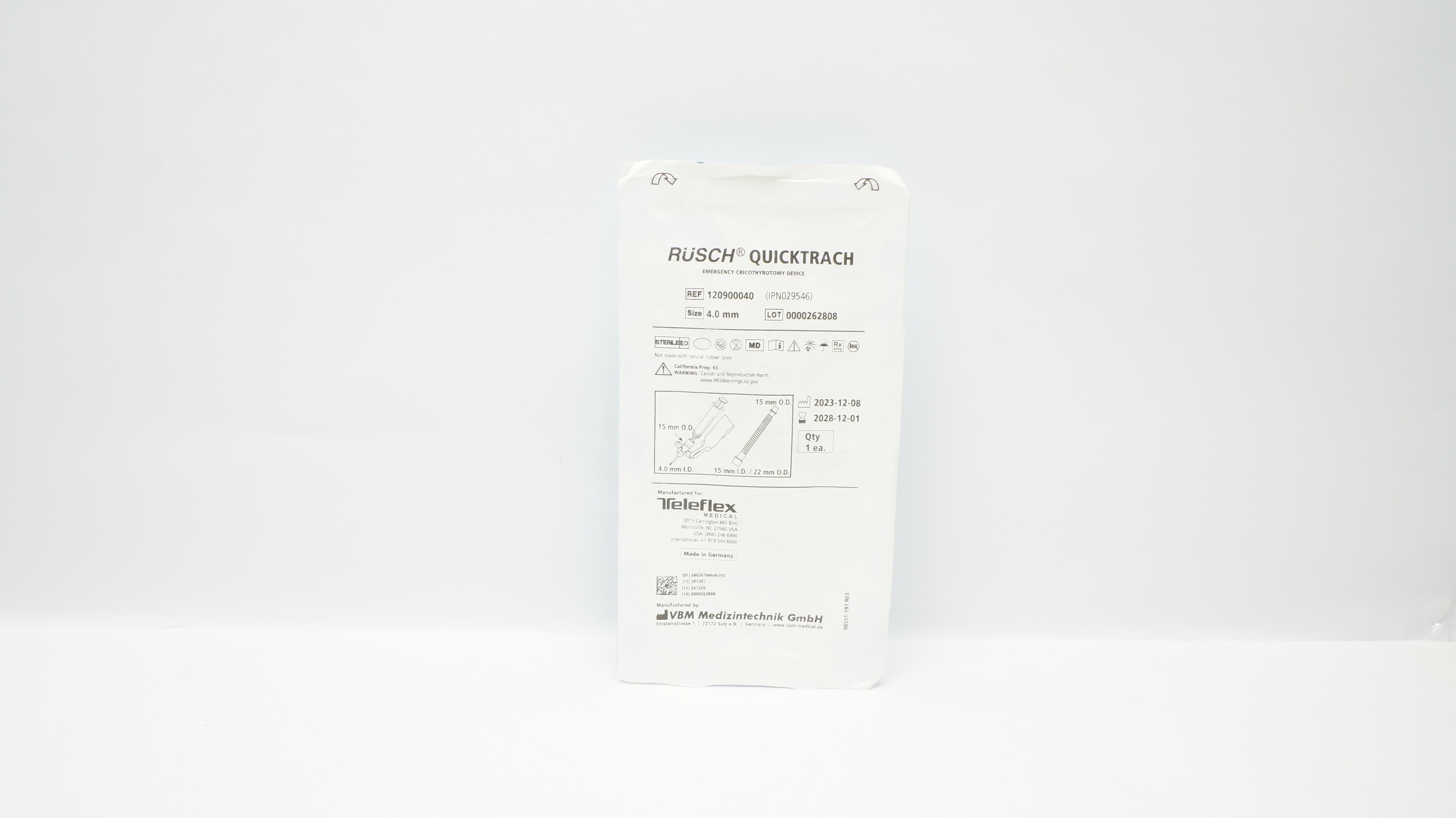 Rusch 120900040 QUICKTRACH Emergency Cricothyrotomy Device 4.0mm
