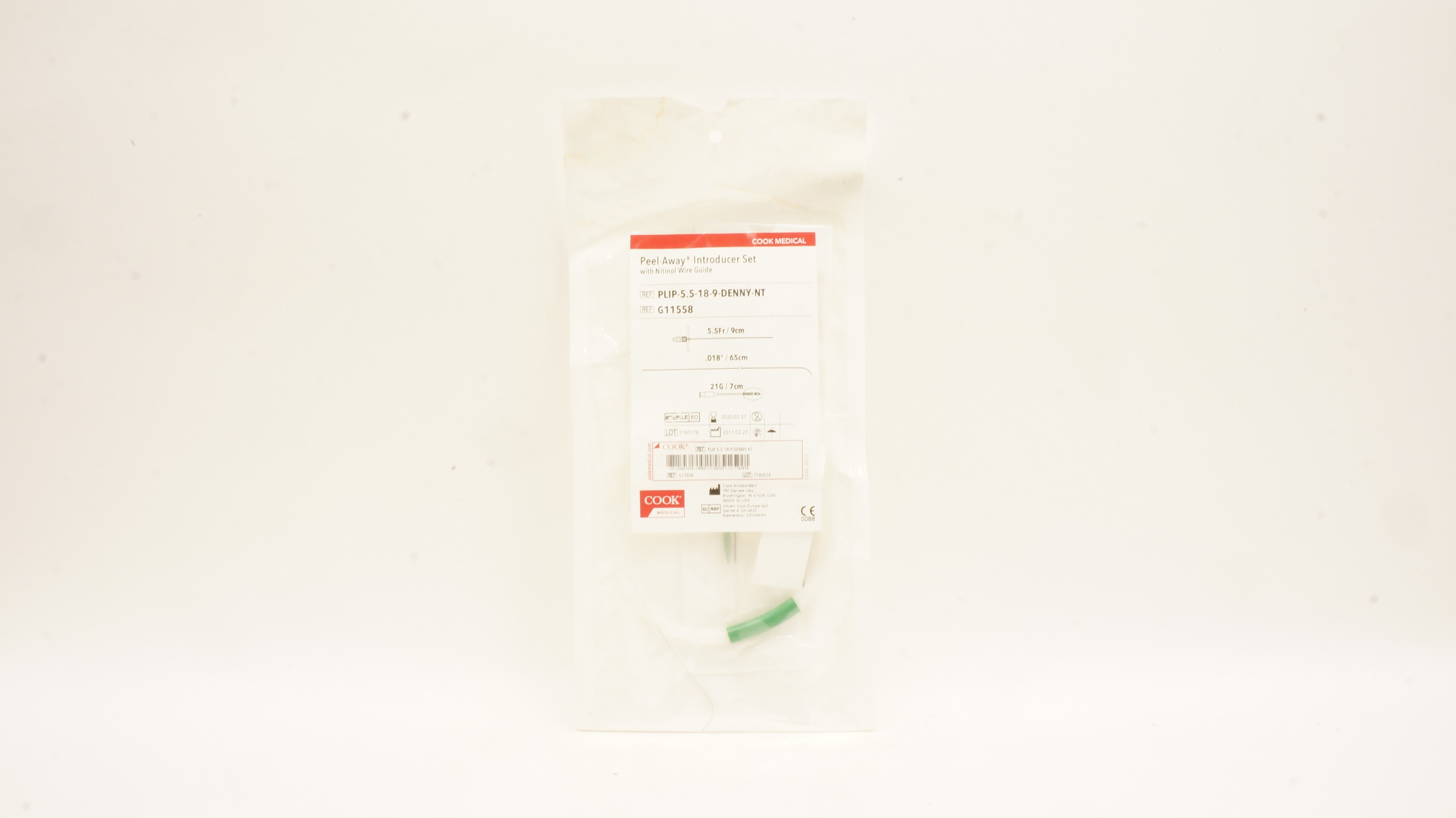 Cook G11558 Peel-Away Introducer Set with Nitinol Wire Guide 9cm x 65cm x 7cm(x)