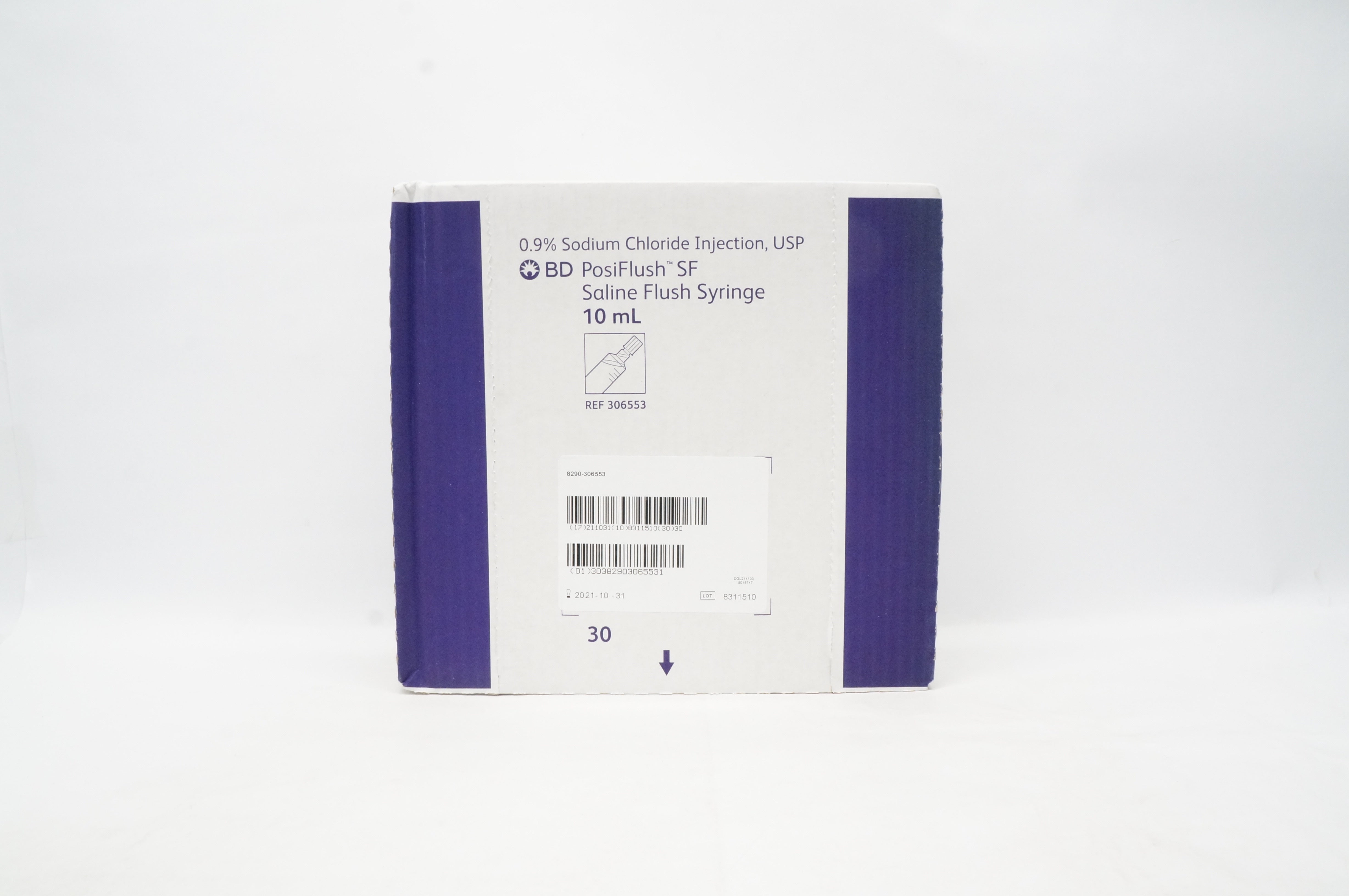 BD 306553 PosiFlush Saline Flush Syringe 10mL - Box of 30