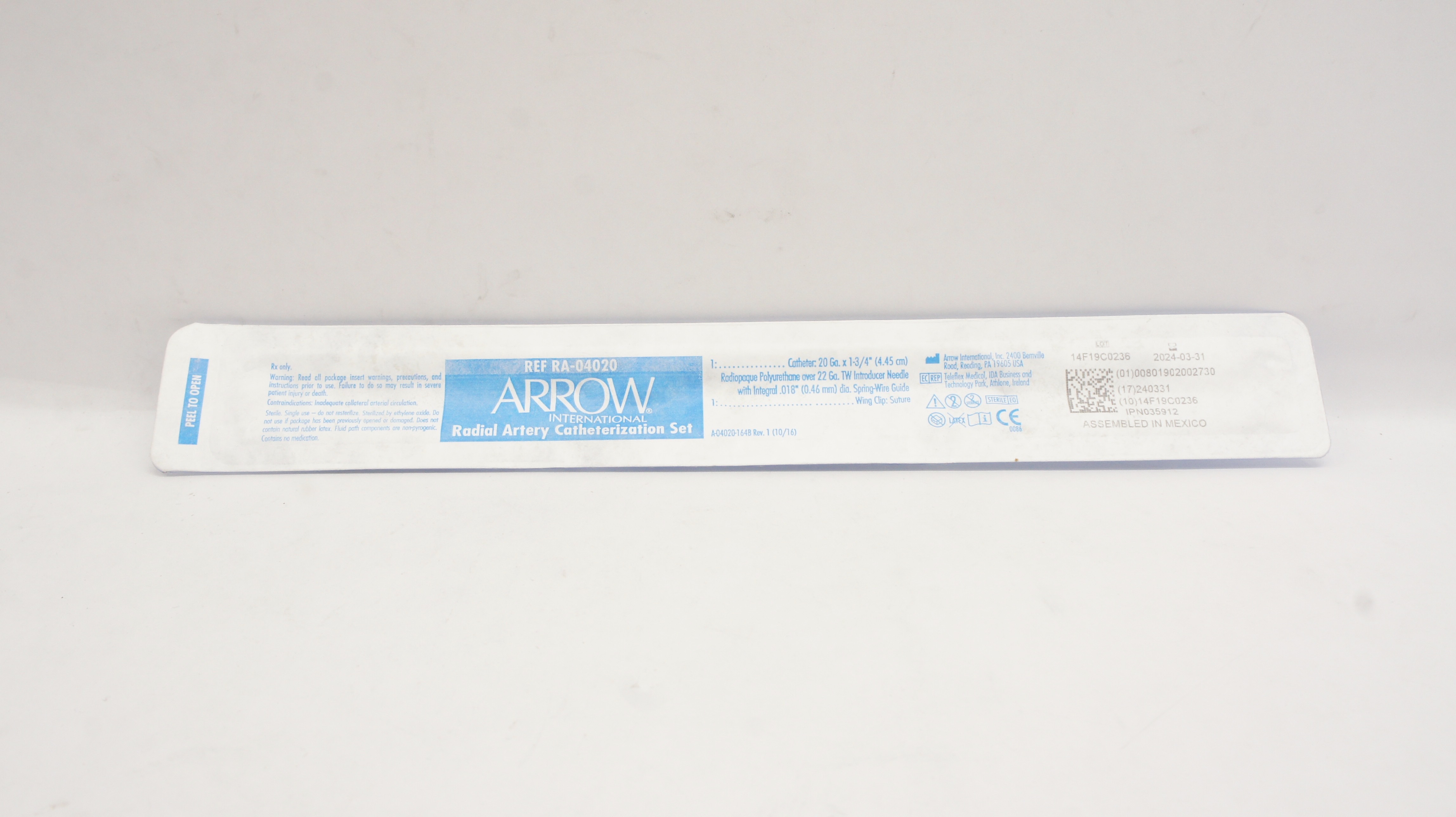 Arrow RA-04020 Radial Artery Catheterization Set 20Ga x 1-3/4 inch