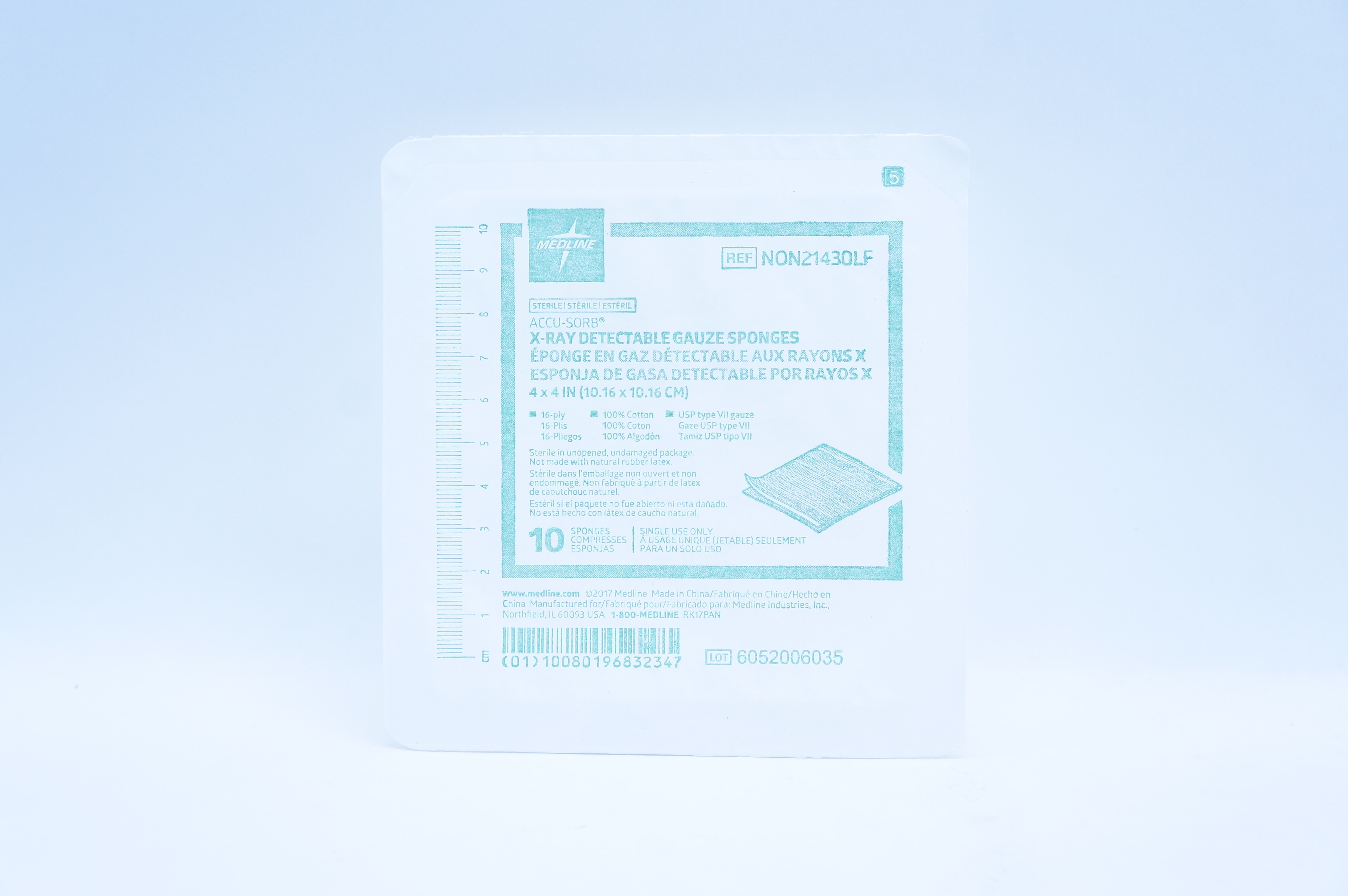 Medline NON21430LF ACCUSORB XRay Detectable Gauze Sponges 4x4inch
