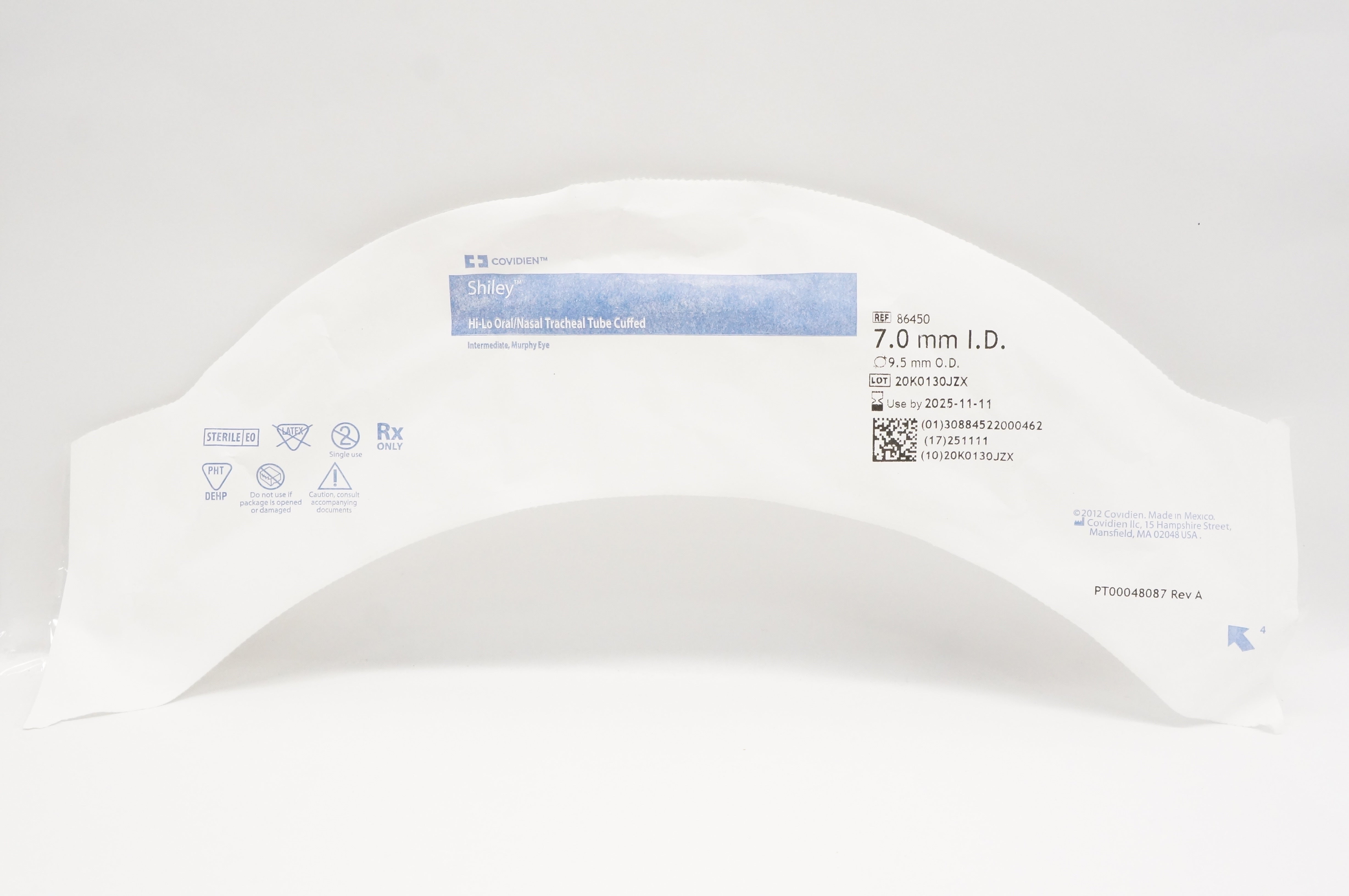 Covidien 86450 Shiley Hi-Lo Oral/Nasal Tracheal Tube 7.0 mm ID x 9.5mm OD