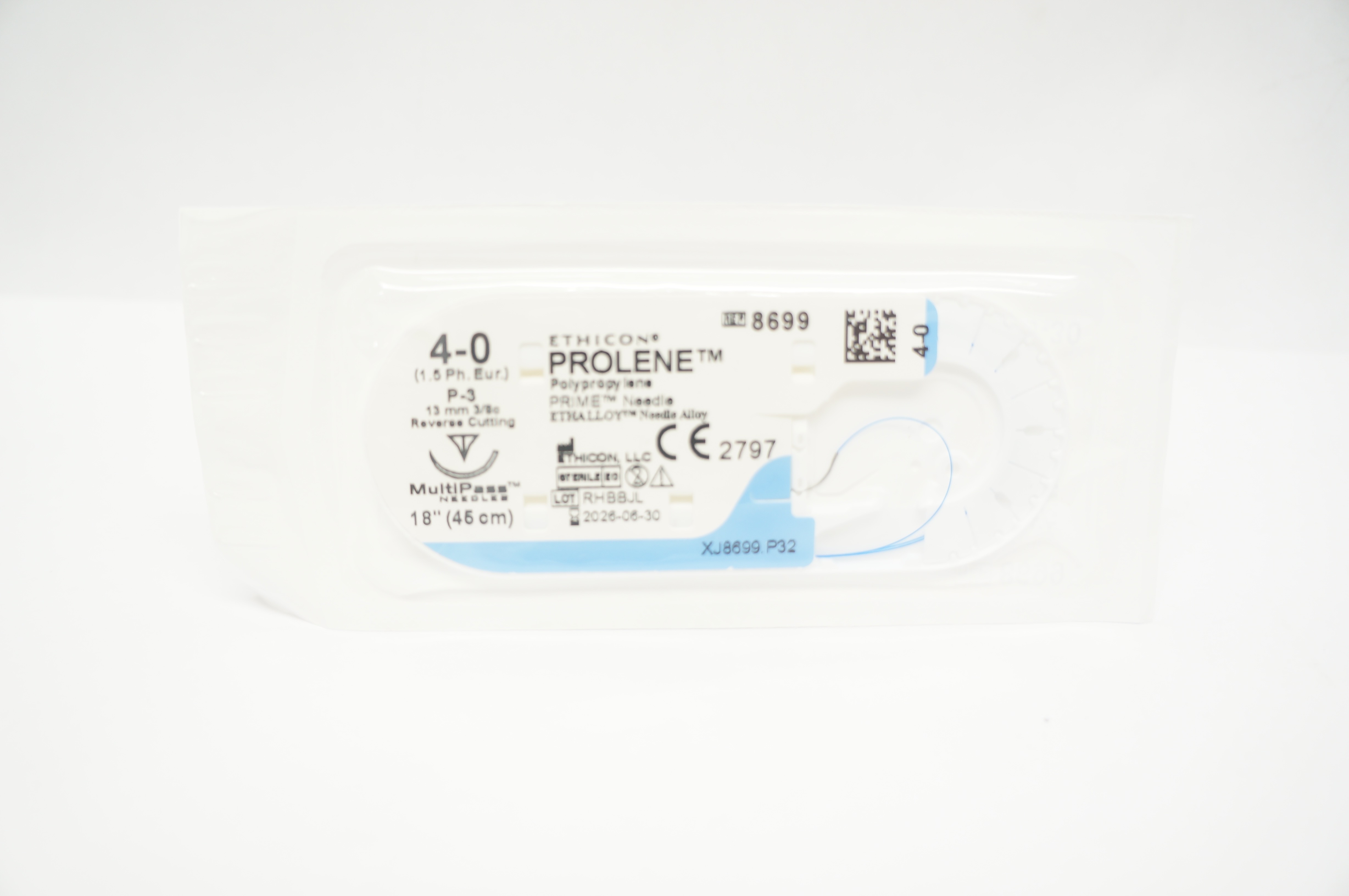 Ethicon 8699 4-0 PROLENE Polypropylene Stre P-3 13mm 3/8c Reverse Cutting 18inch