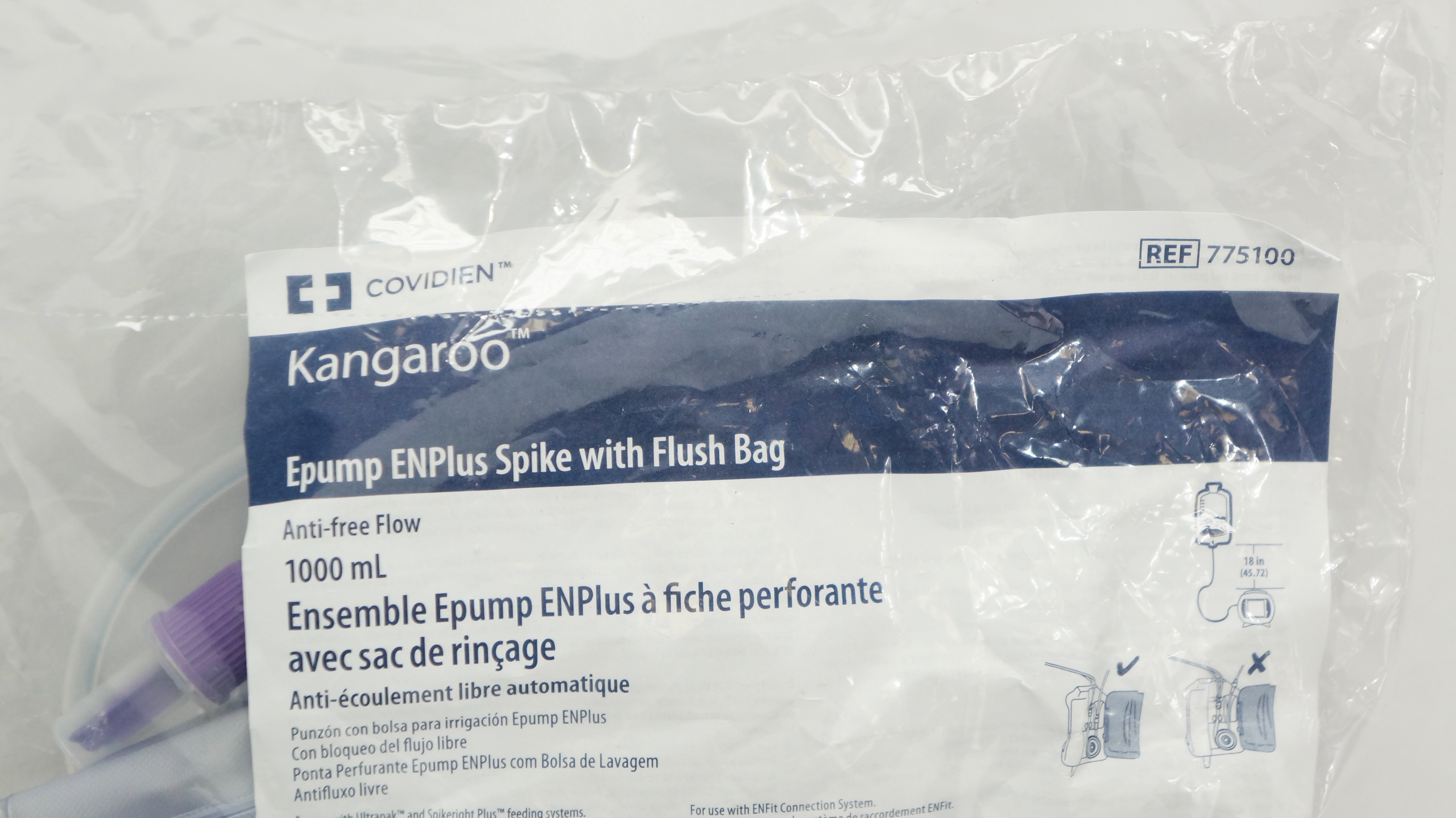 Covidien 775100 Kangaroo Epump ENPlus Spike with Flush Bag Antifree