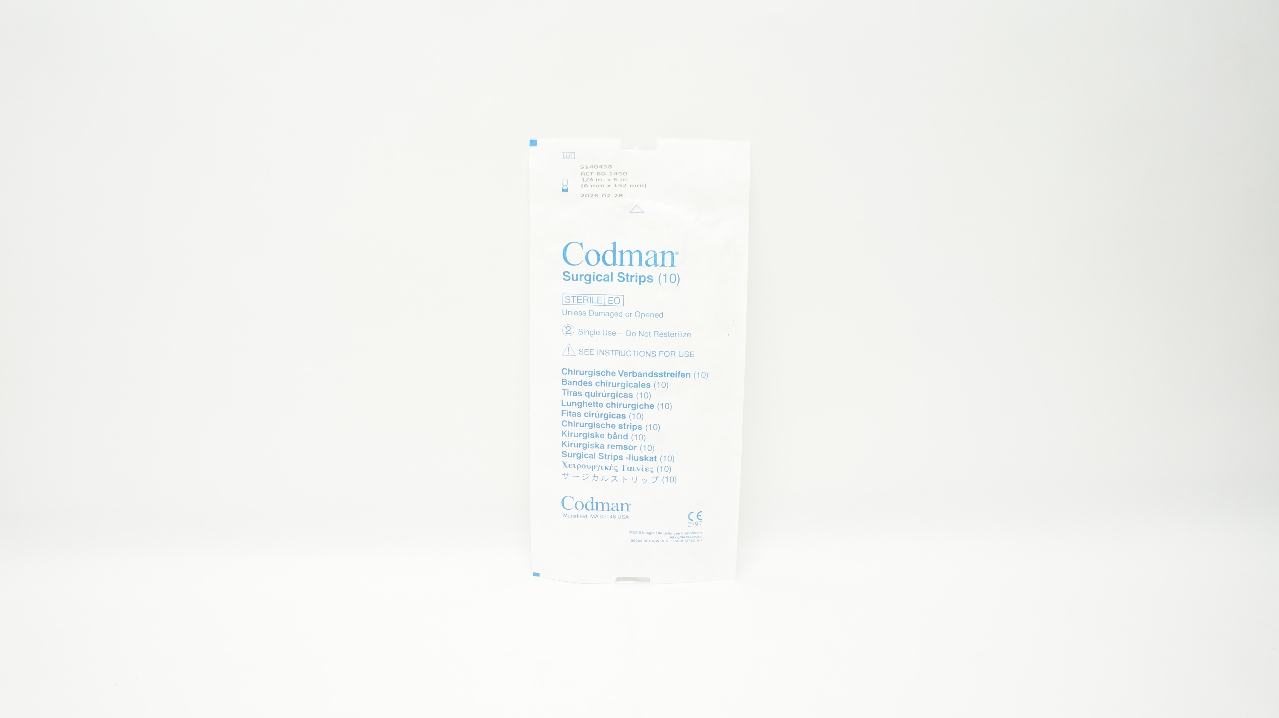 Codman 80-1450 Surgical Strips 1/4inch x 6inch - Pack of 10