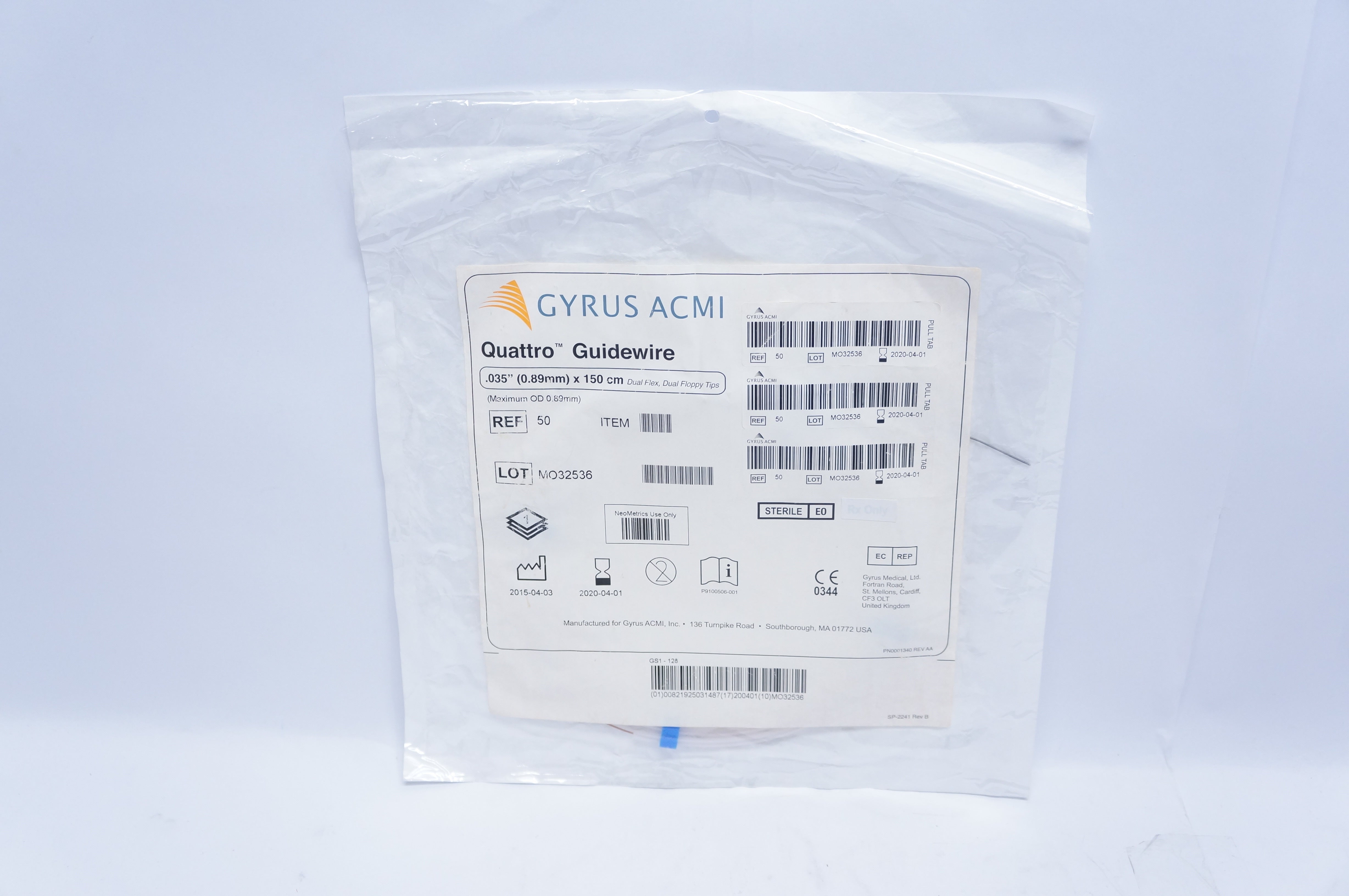 Gyrus ACMI 50 Quattro Guidewire 0.035inch x150cm Dual Flex, Dual floppy Tips (x)
