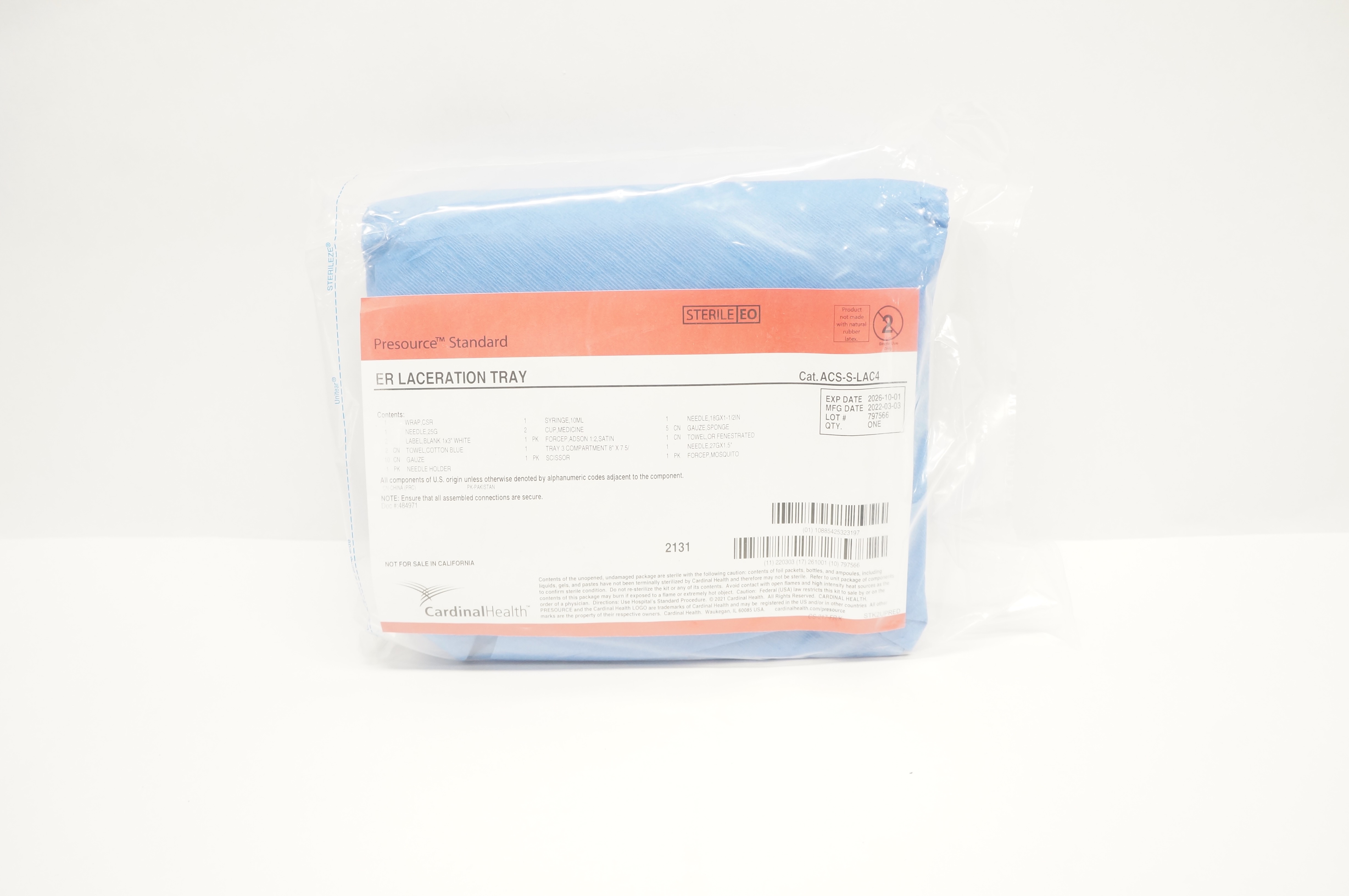 Cardinal Health ACS-S-LAC4 3583 Presource Standard EL Laceration Tray