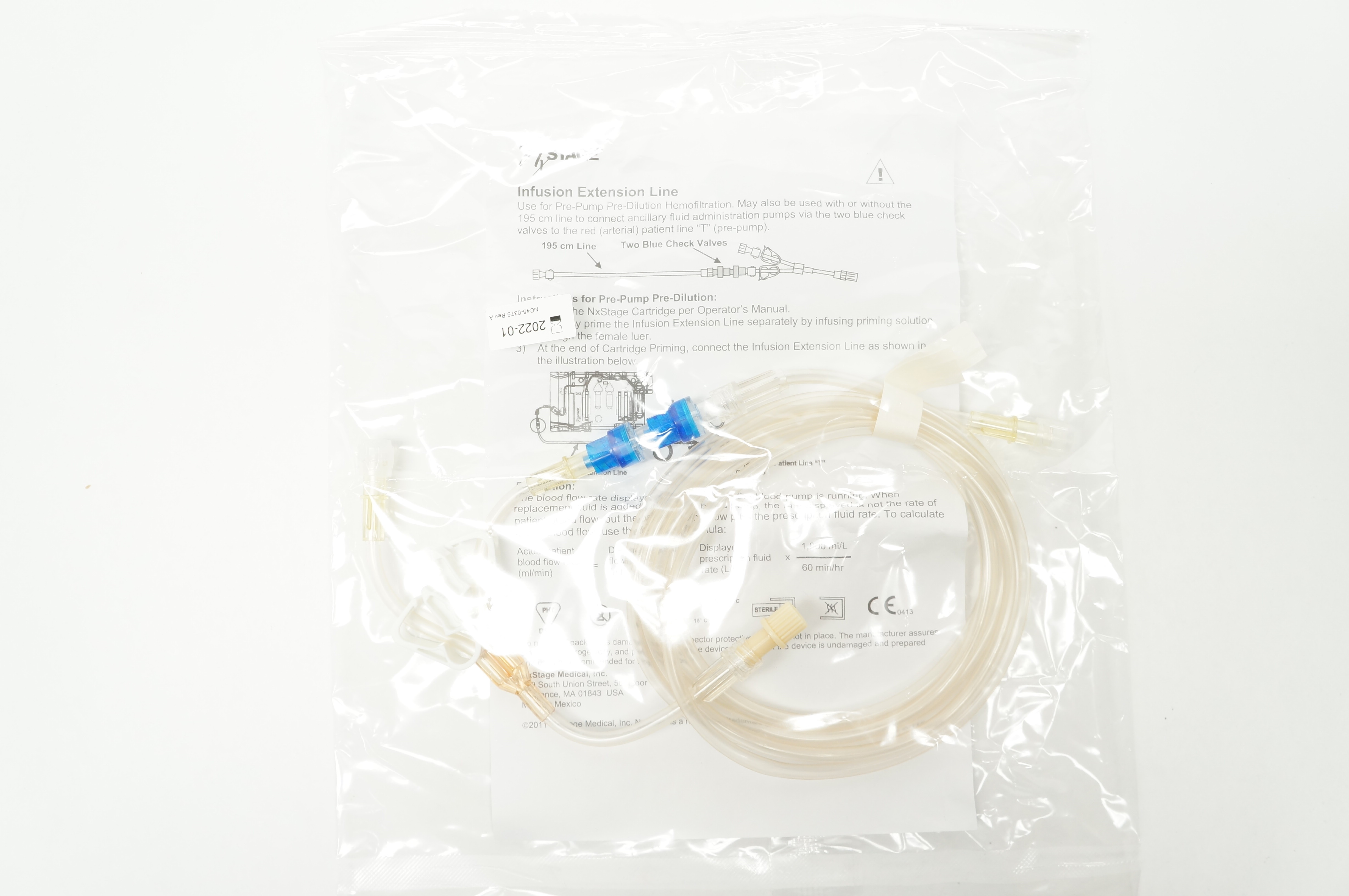 NxStage Infusion Extension Line 195cm 2 Blue Check Valves