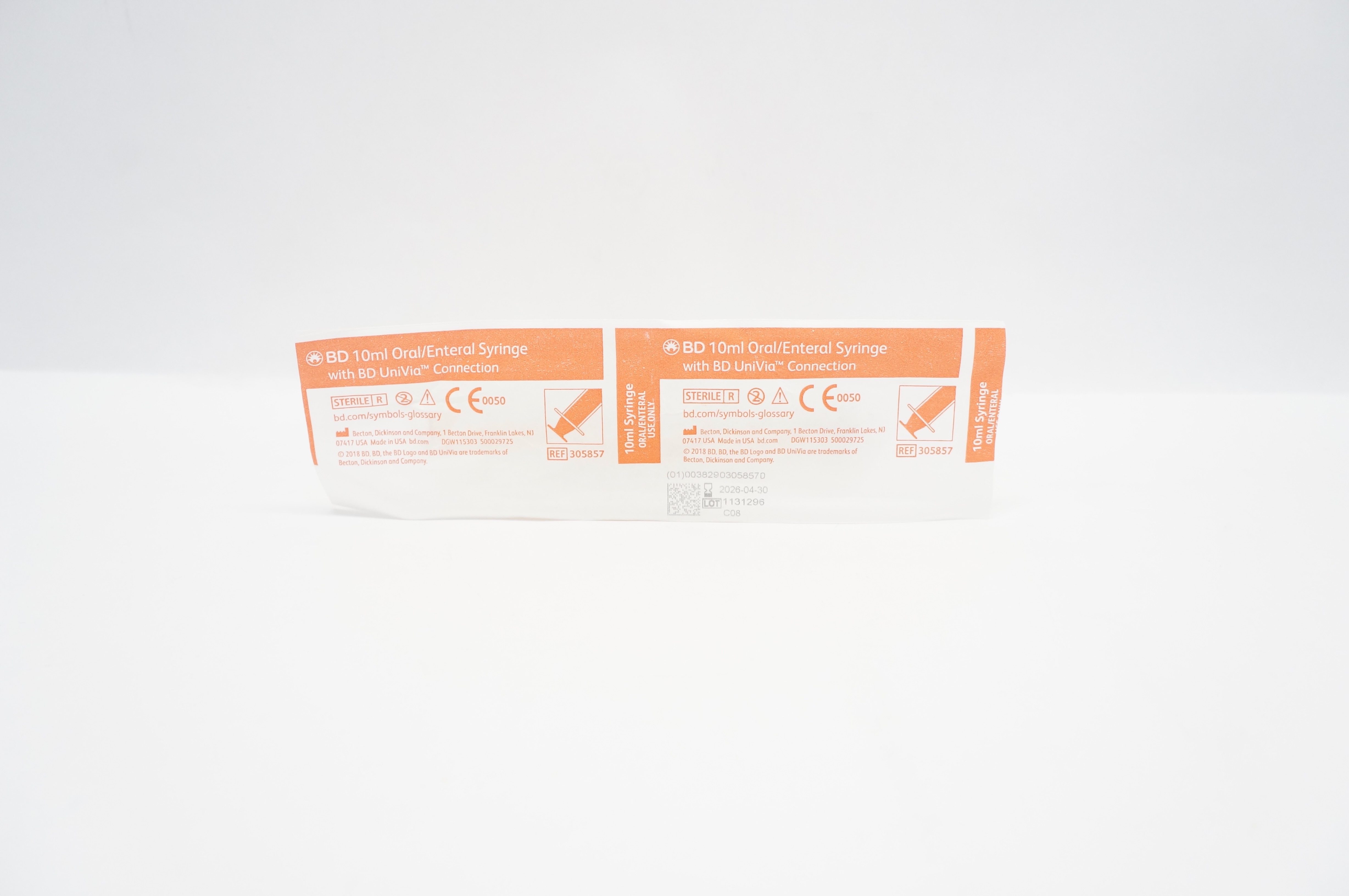 BD 305857 10ml Oral/Enteral Syringe w/UniVia Connection