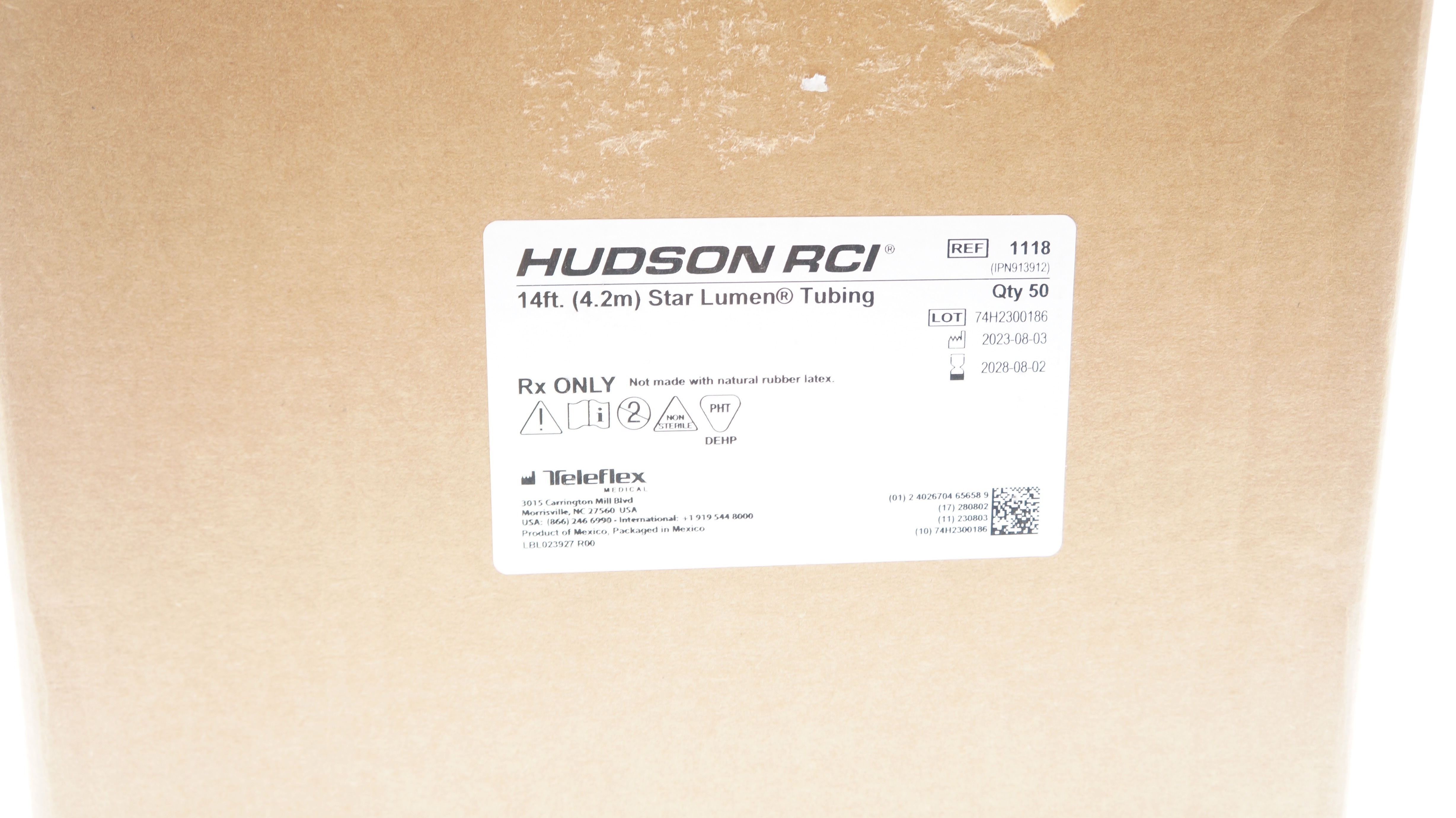 Teleflex 1118 Hudson RCI Star Lumen Tubing 14ft. - Case of 50