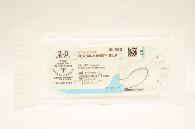 Ethicon 583 2-0 Perma-Hand Silk Stre PS-2 19mm 3/8c Reverse Cutting 18inch