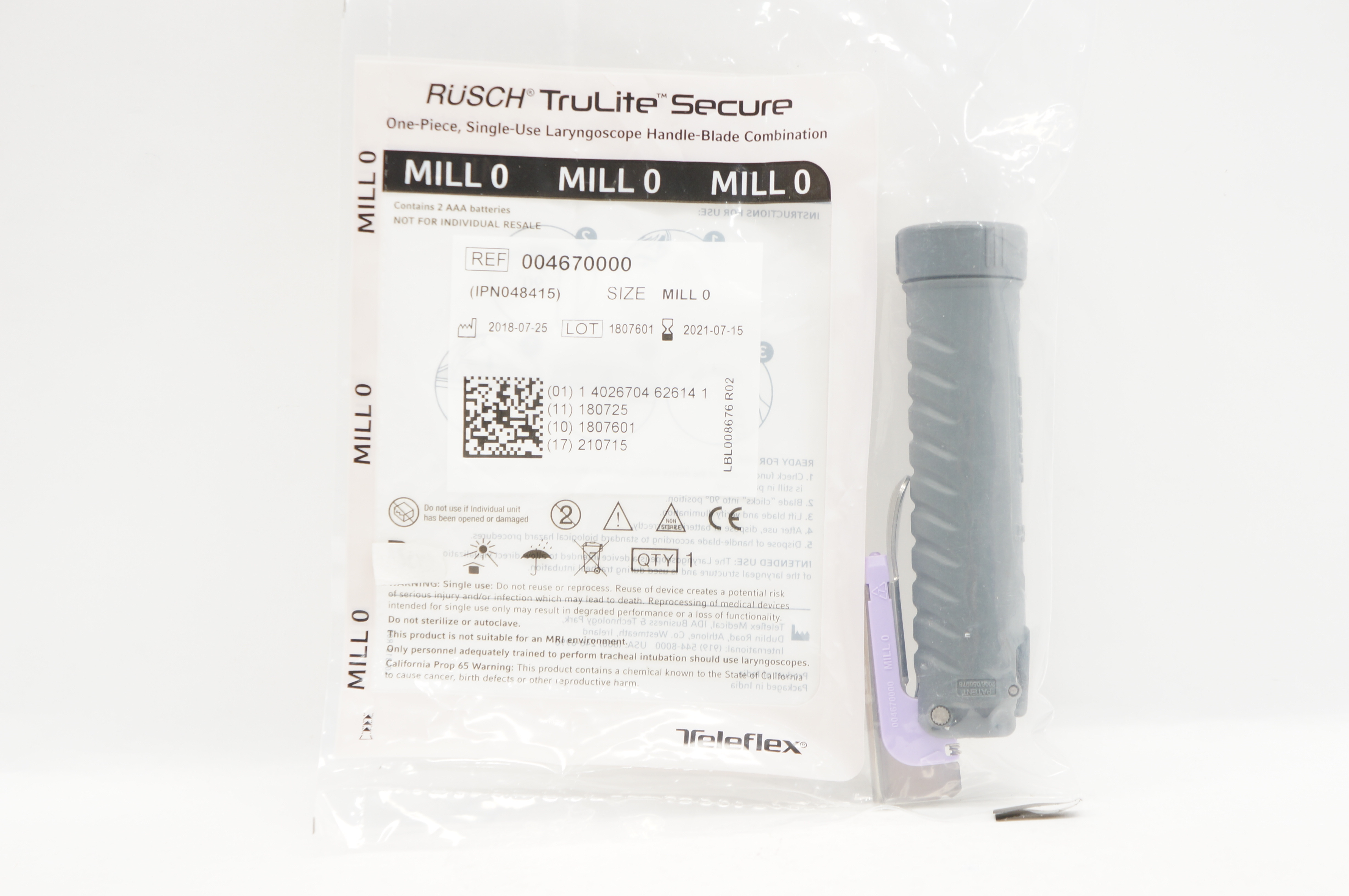 Teleflex 004670000 Rusch Laryngoscope Handle-Blade Combination MILL 0 (x)