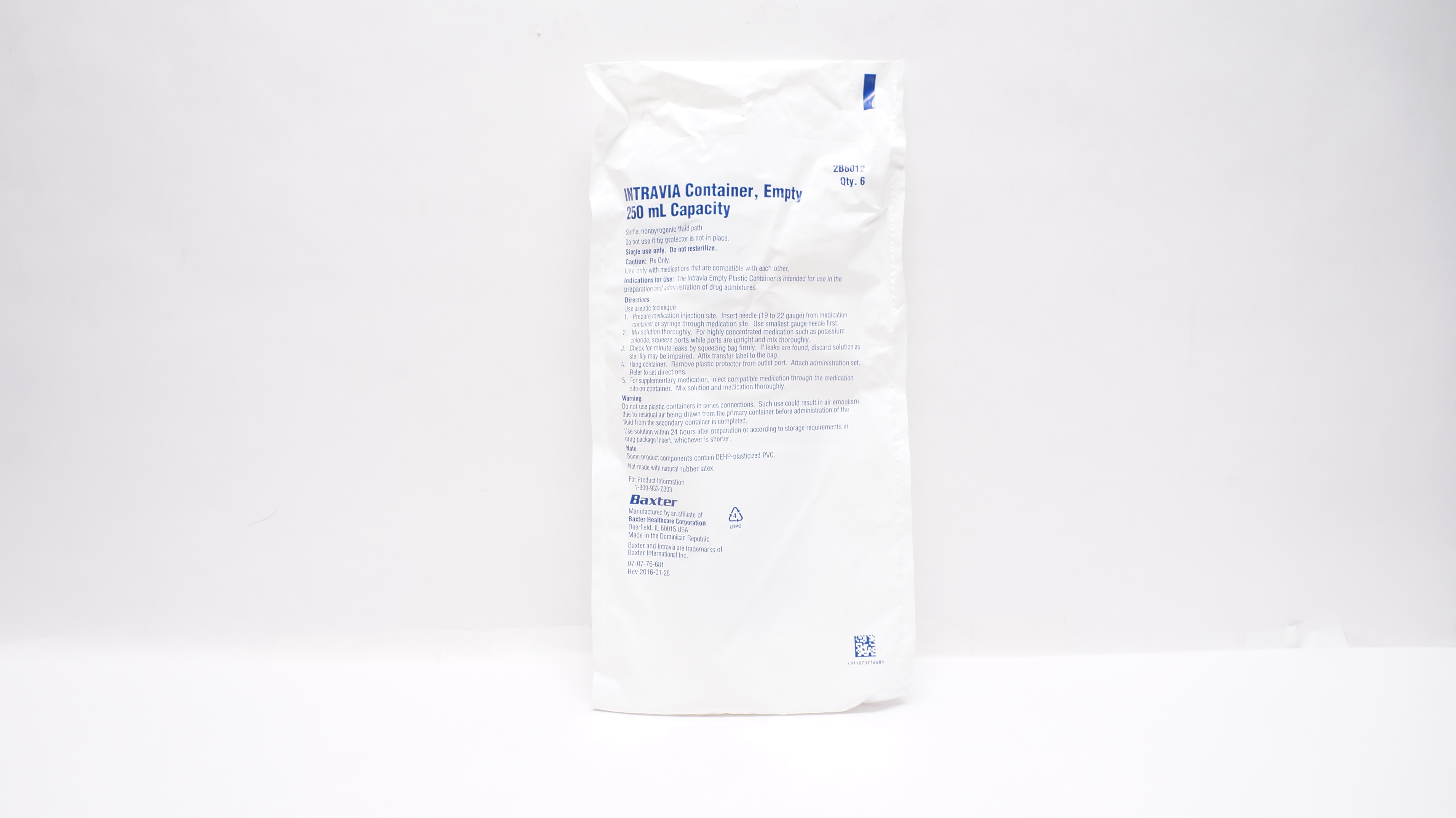 Baxter 2B8012 Intravia Containers, Empty 250ML Capacity, Sterile - Pack ...