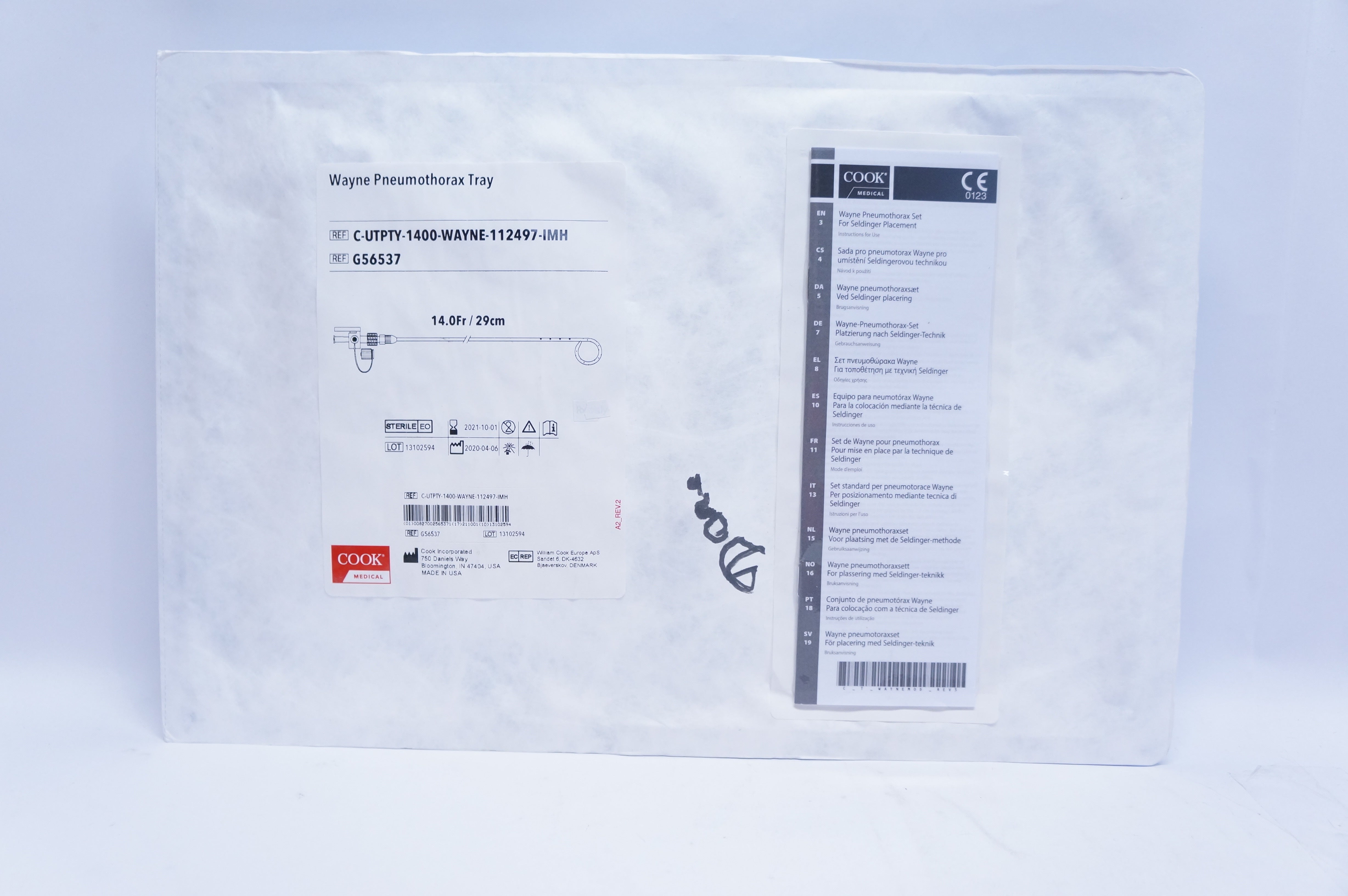 Cook Medical G56537 Wayne Pneumothorax Tray 14Fr.